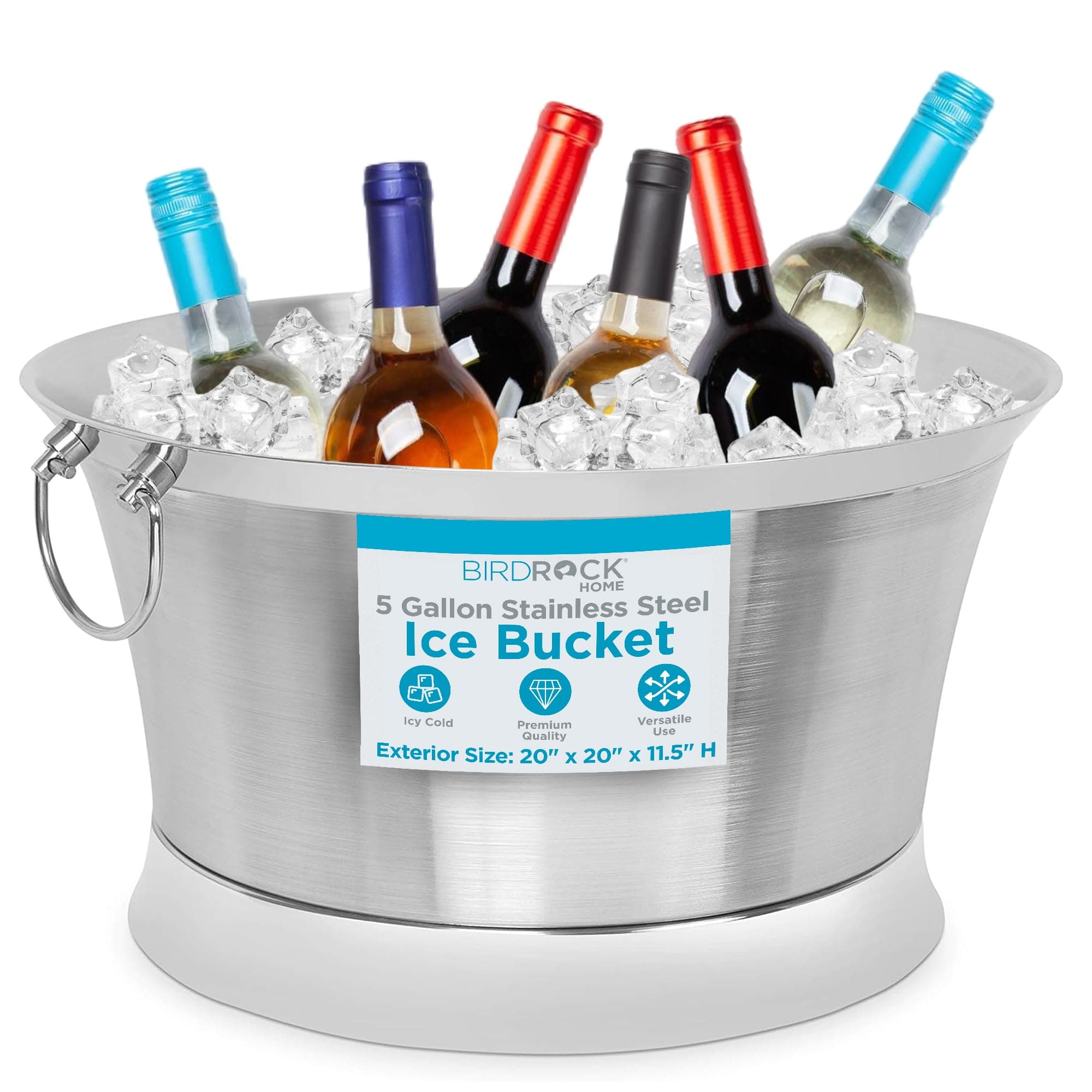 - BIRDROCK HOME Double Wall Beverage Tub - Stainless Steel Ice Bucket, Metal Drink Cooler with Handles, for Parties & Events, Decorative Beverage Chiller - Large