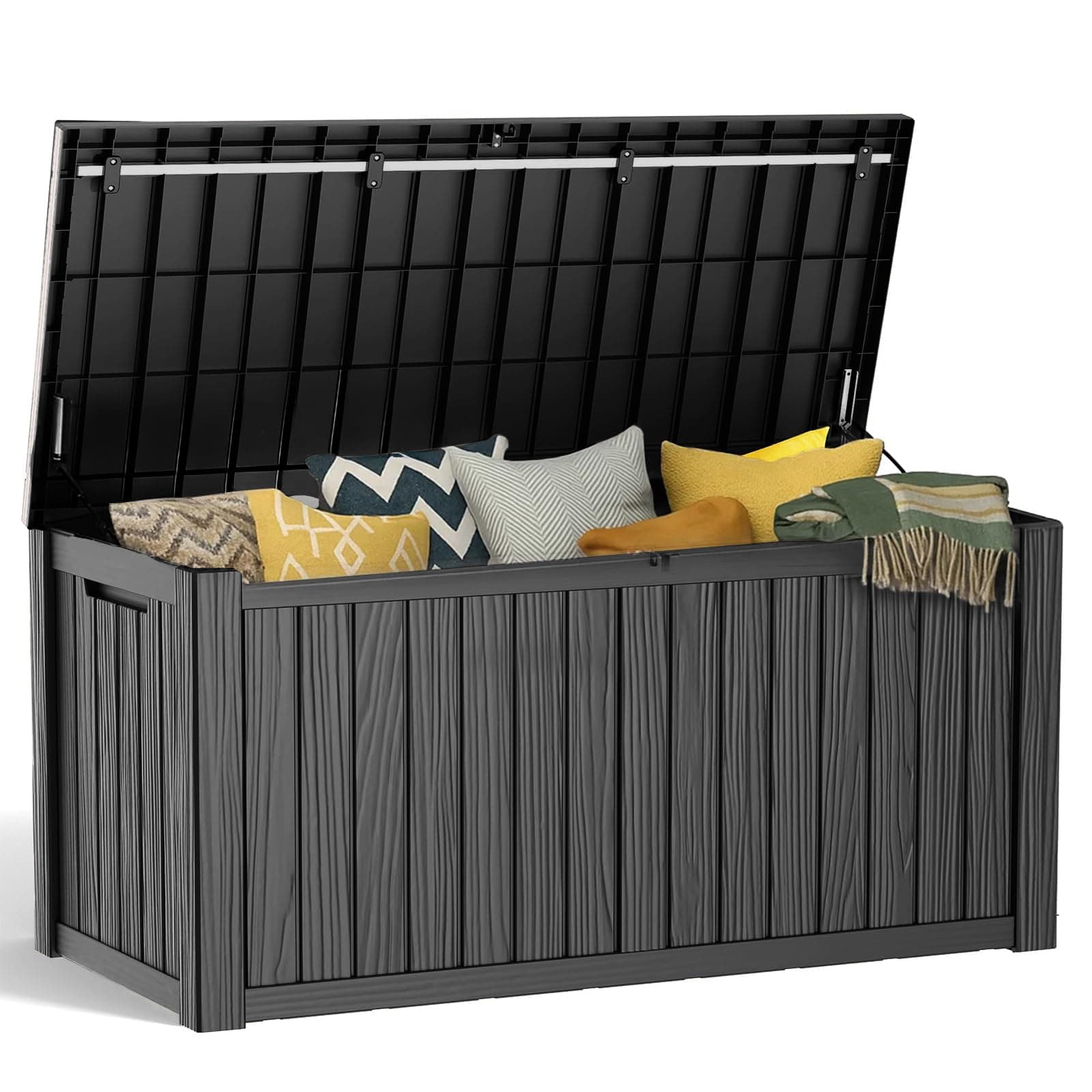 150 Gallon Resin Deck Box, Lockable Patio Outdoor Storage Box for Furniture, Garden Tools and Tools Storage, Waterproof Outside Storage Boxes - Black