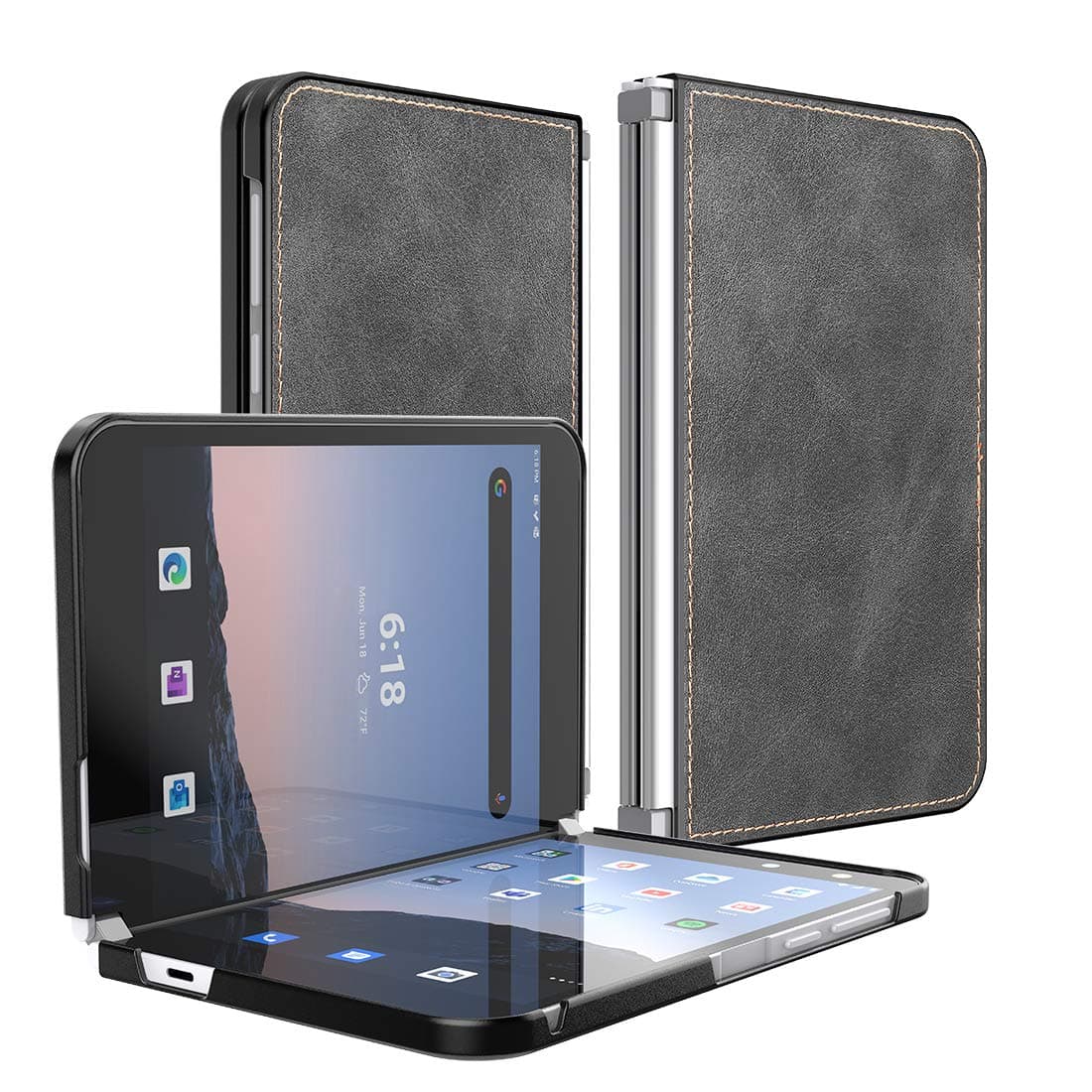 Feitenn Leather Slim Case for Microsoft Surface Duo Case 2020, Lightweight Folio Thin PU Leather Cover Durable Protective Bumper Shockproof Defender Shell for Microsoft Surface Duo 8.1" 2020 - Black