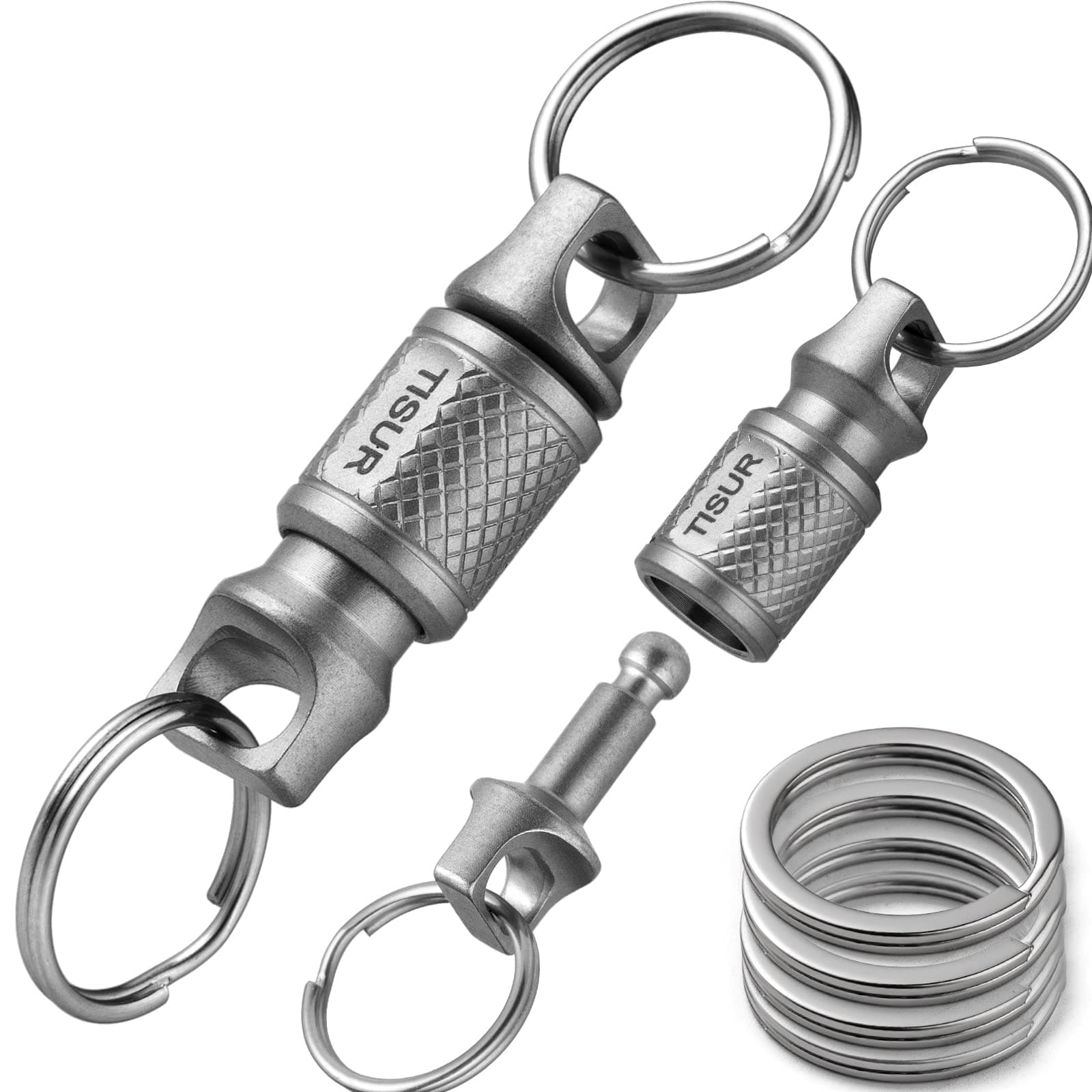 Titanium Quick Release Keychain, Retractable Key Chain Detachable Keychain Clip,Pull Apart Key Rings for Men Women, 2pcs Detachable Swivels+4pcs Sus Key Rings, S