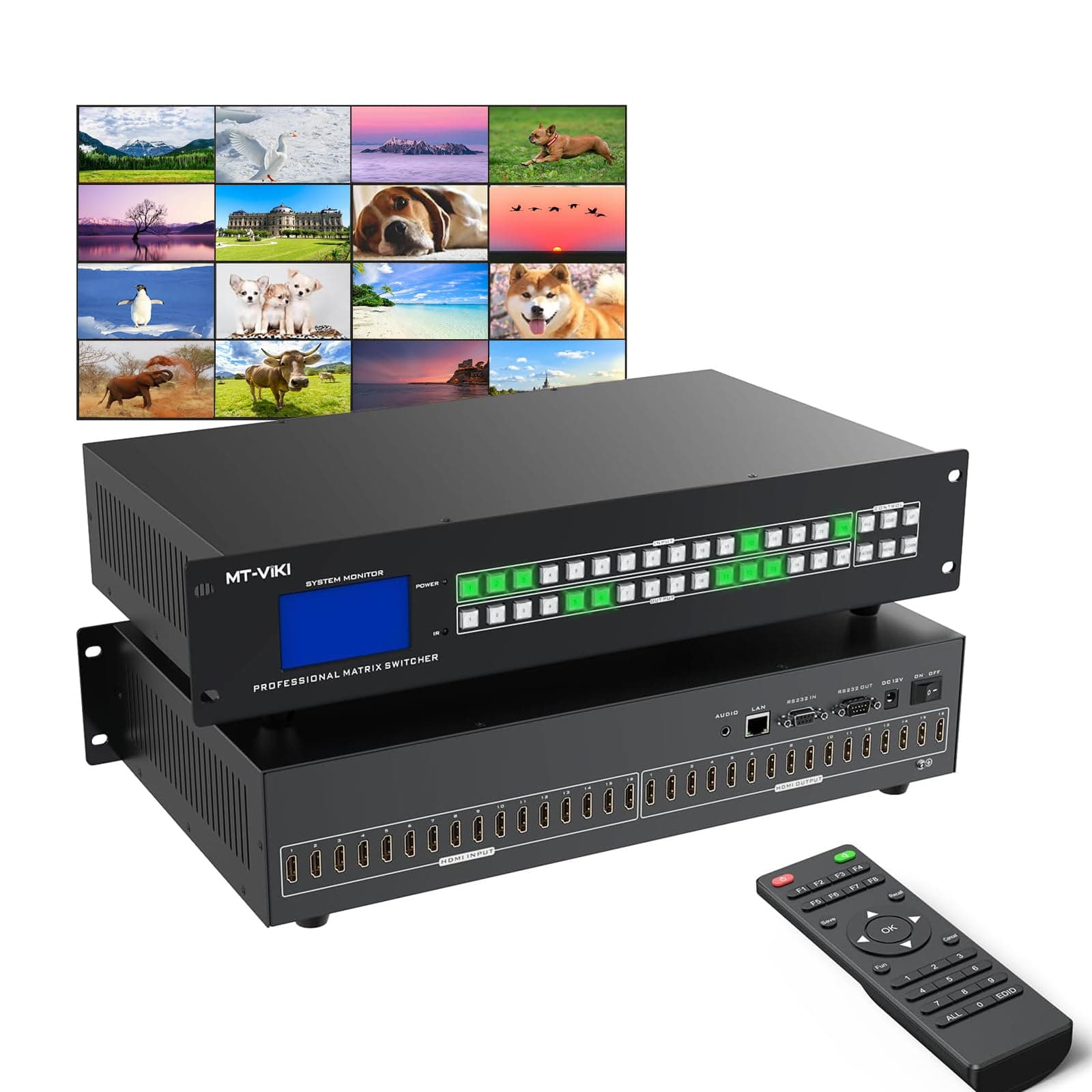 16X16 4K HDMI Matrix Switch Support Web GUI & 3.5mm Stereo Audio, 4K@30Hz, Rack Mount Switcher & Splitter, EDID, RS232, LAN Port, APP