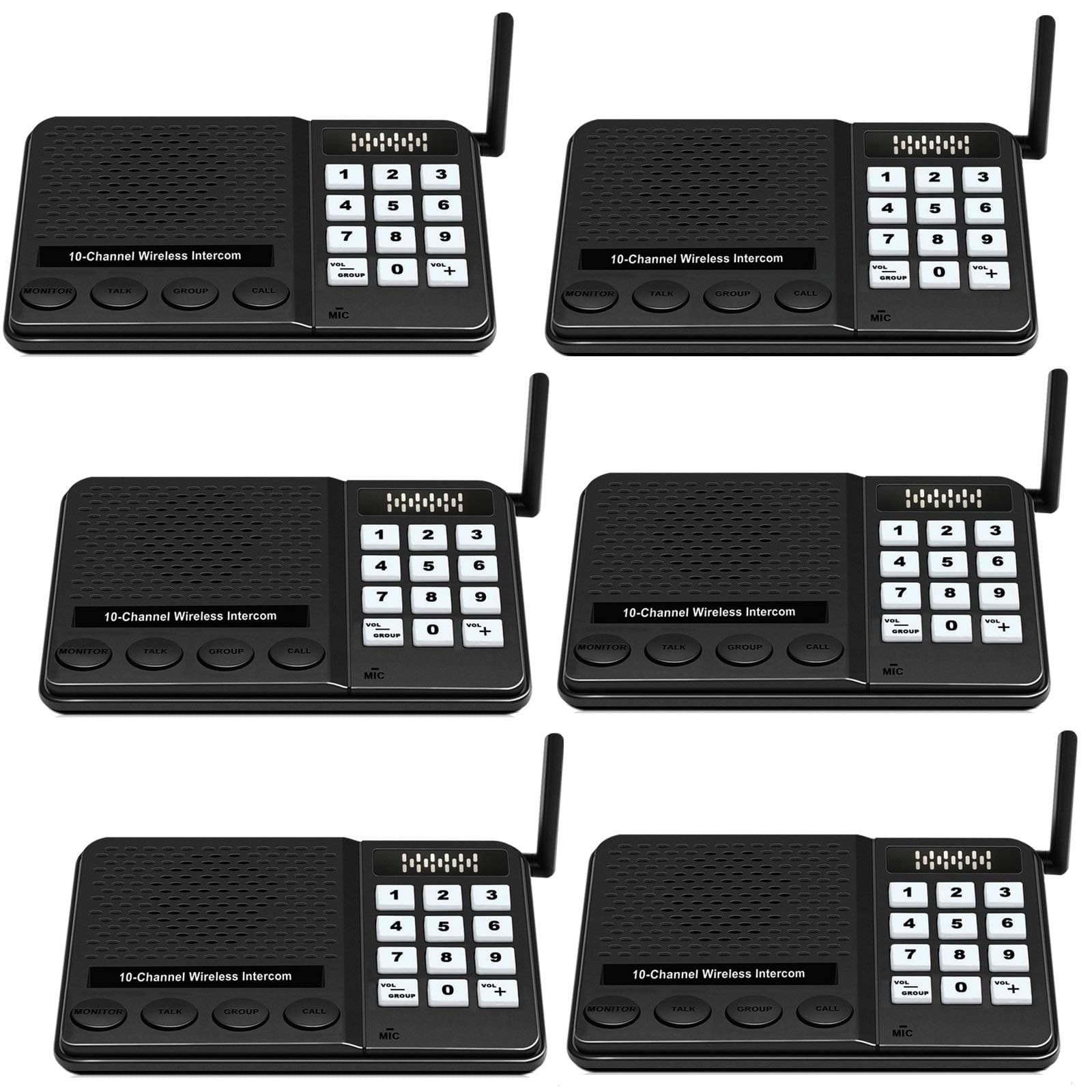6 Pack Intercoms Wireless For Home - Long Range 1 Mile Intercom System 10 Channel 3 Code Room To Business House Office Gate Restaurant Elderly
