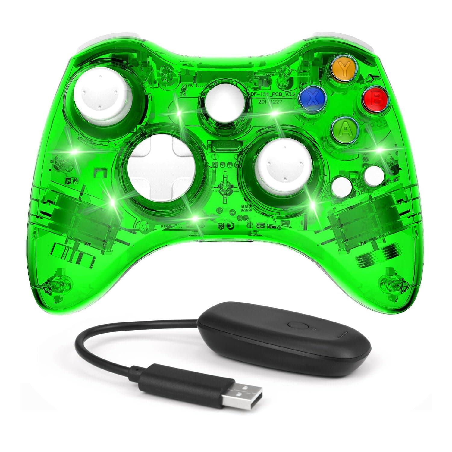 PAWHITS Controller with Cool LED, Charger Compatible with Microsoft Xbox 360 & PC (Windows 11/10/8/7), Upgraded Joystick & Dual Vibration Gamepad Gaming Joypad