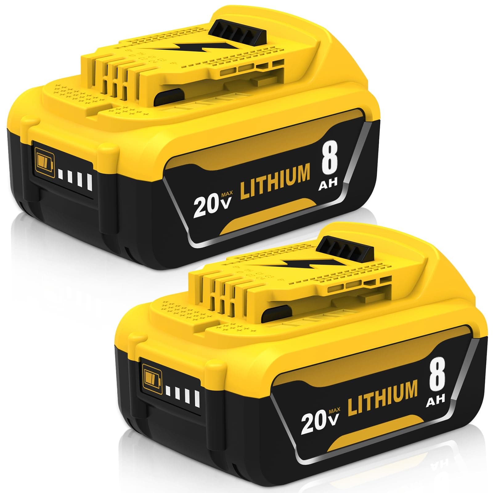 2-Pack DCB206 8.0Ah Replacement for Dewalt 20V Battery Compatible with Dewalt 20 Volt Lithium-ion Battery Max DCB200 DCB201 DCB203 DCB204 DCB207 DCB181 DCB180 DCD/DCF/DCG Series Power Tools (Yellow)