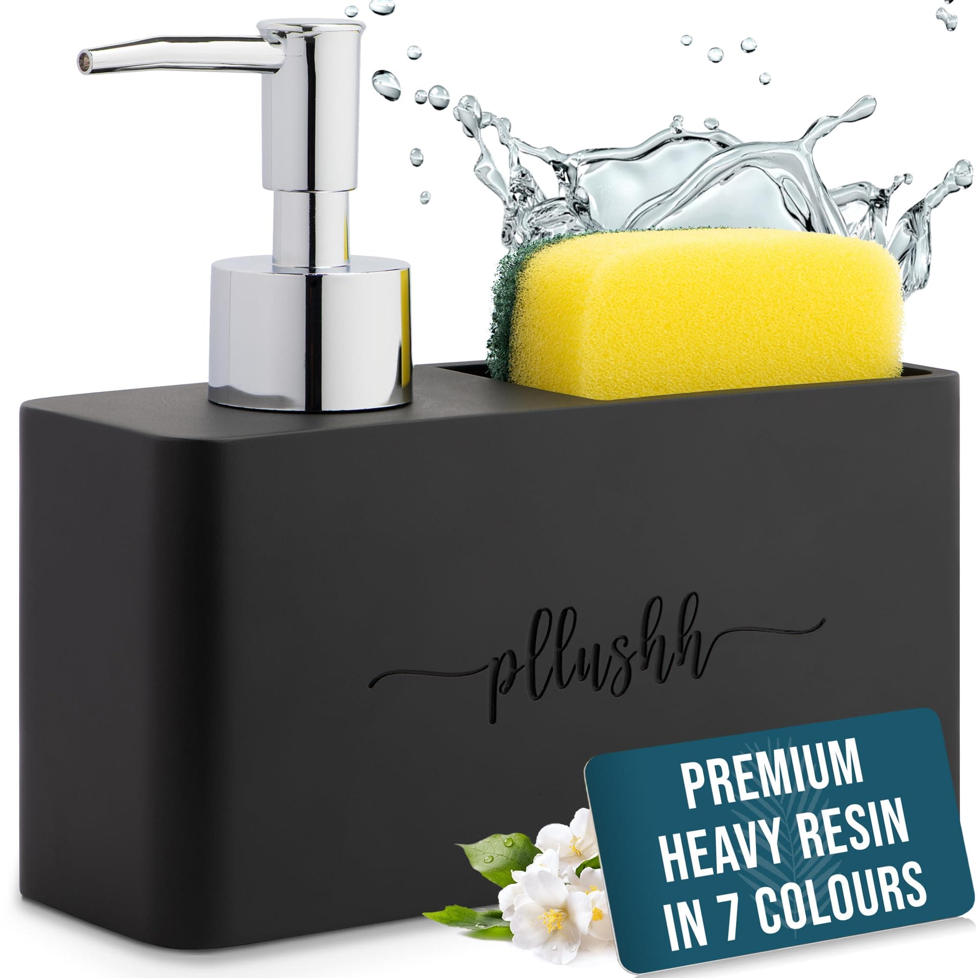 Soap Dispenser for Kitchen Sink (Black) - Soap Stand for Kitchen Sink, Soap Holder Sponge Holder, Dish Soap Dispenser & Dishwasher Dispenser for Wash Basin Organizer