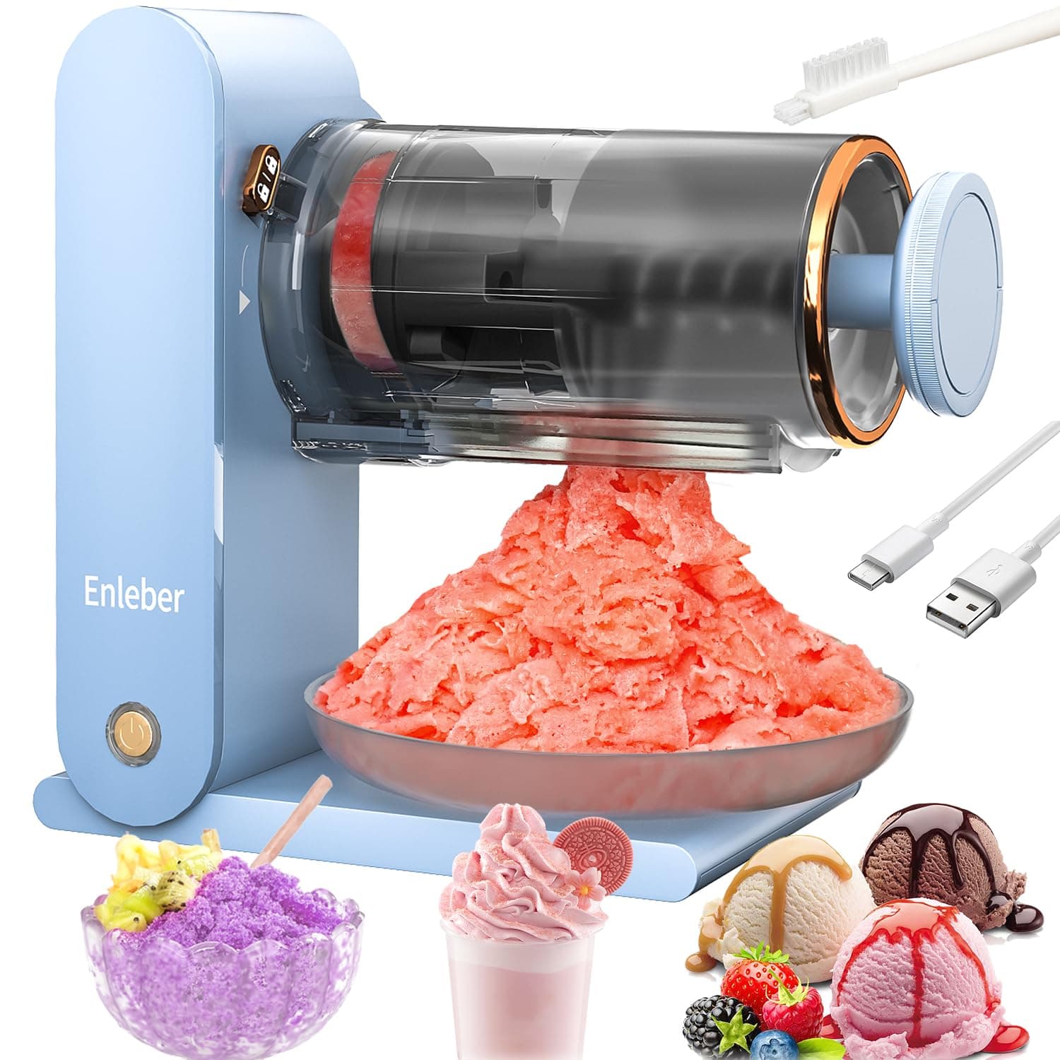 Shaved Ice Snow Cone Machine - Slushie Machine with 2 Reusable Plastic Ice Mold and Stainless Steel Blades,Kitchen Electric Cocktail Margarita TableTop Ice Crusher(Blue)