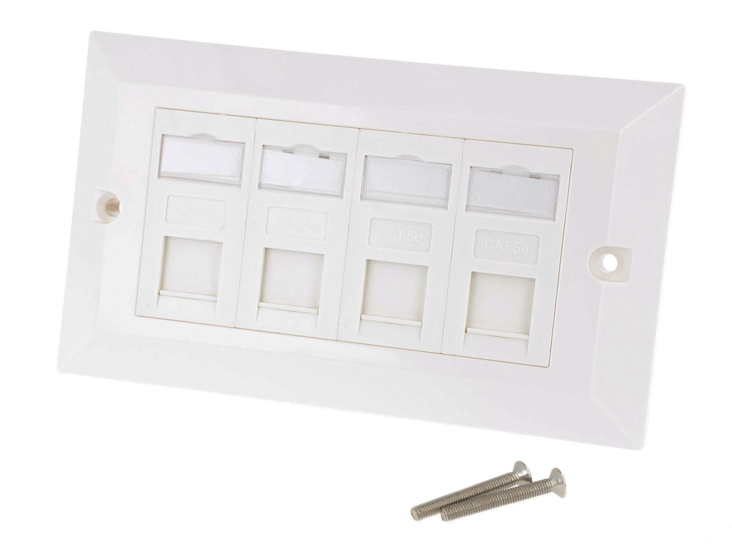 Storm&Lighthouse Premium 4-Port Quad Socket RJ45 Network Faceplate/Gigabit Cat 6 Ethernet Wall Plate