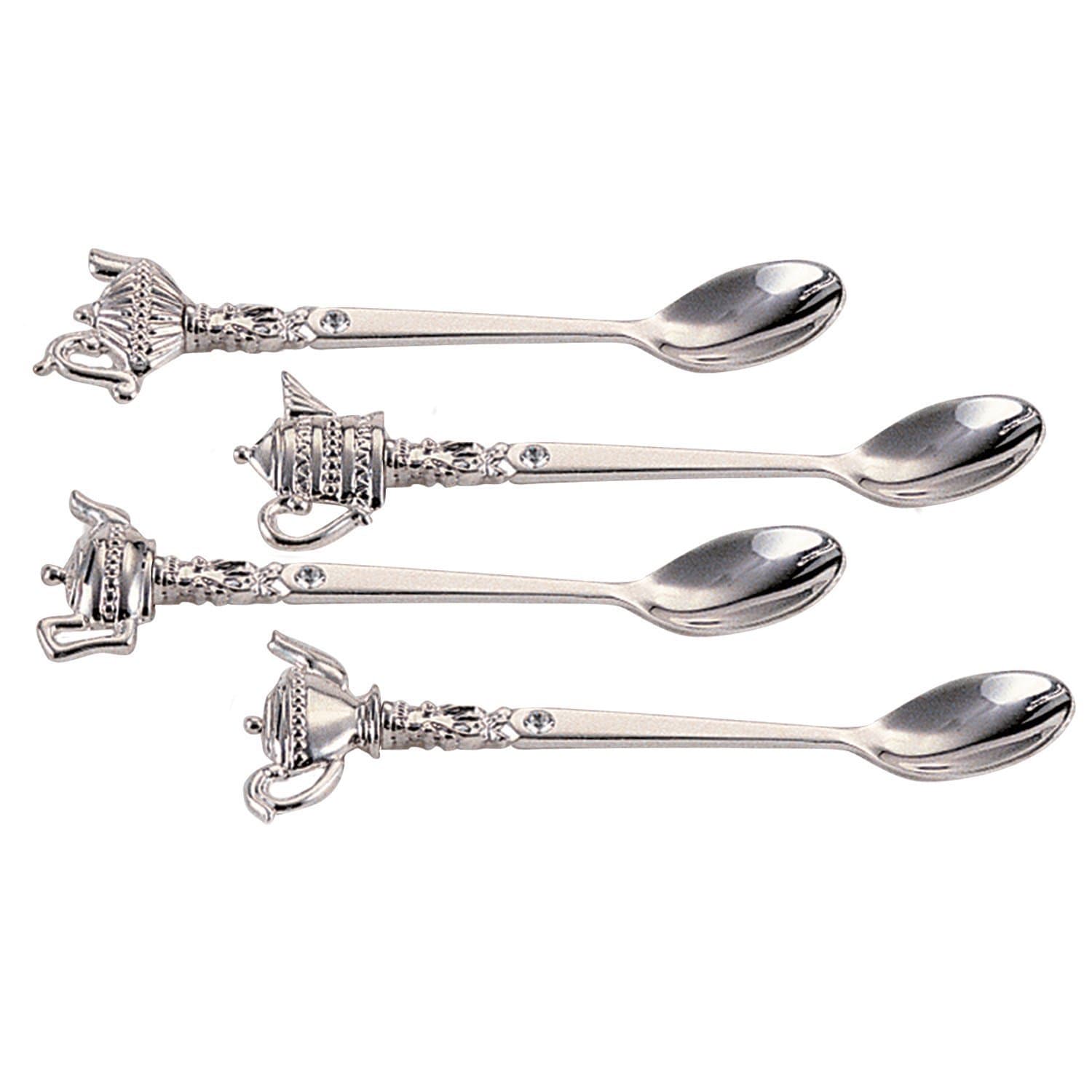 Elegance Silver 87625 Silver Plated Teapot Tea Spoon with Crystal (Pack of 4)