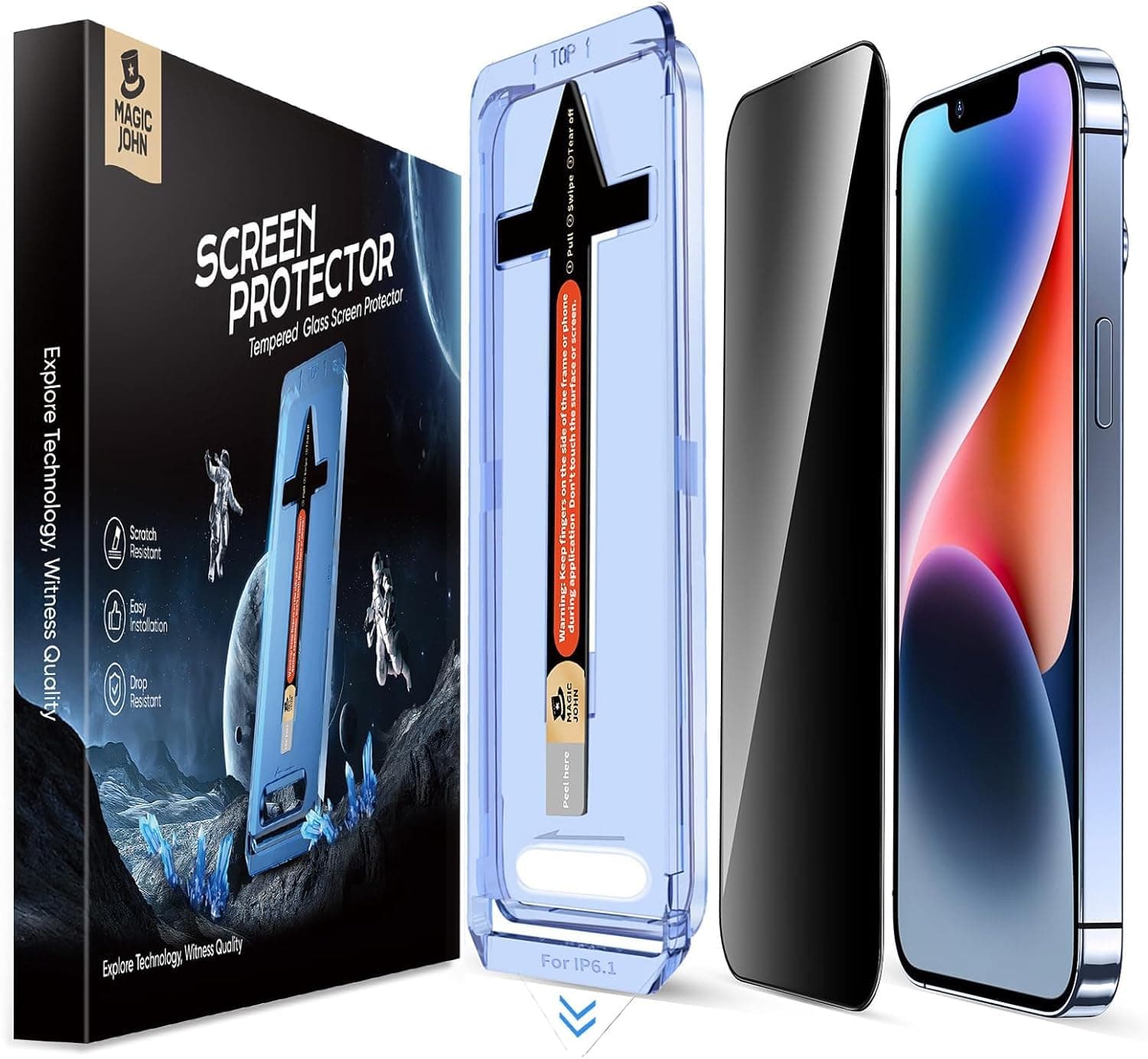 MAGIC JOHN 2 Pack for iPhone 13/13Pro/14/16e 6.1 inch Privacy Glass Screen Protector, Auto Dust-Elimination, Bubble Free, Easy Installation