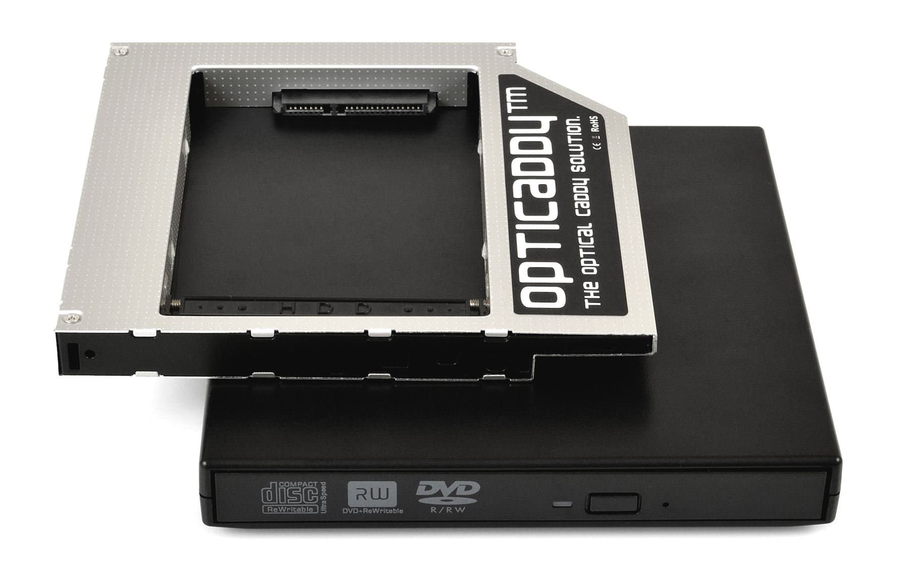 Opticaddy 2nd © SATA-3 HDD/SSD Universal 12.7 mm SATA to SATA Caddy Adapter KIT with external USB Case for optical drive OptiSpeed Technology (Original 2nd Hard Drive Caddy/Cage, Adapter Set)