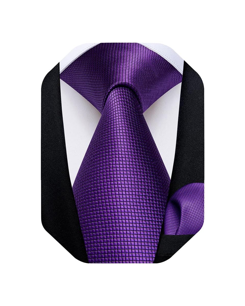 DiBanGu Mens Solid Color Tie and Pocket Square Set Woven Silk Plain Necktie & Handkerchief for Men Wedding Party Formal