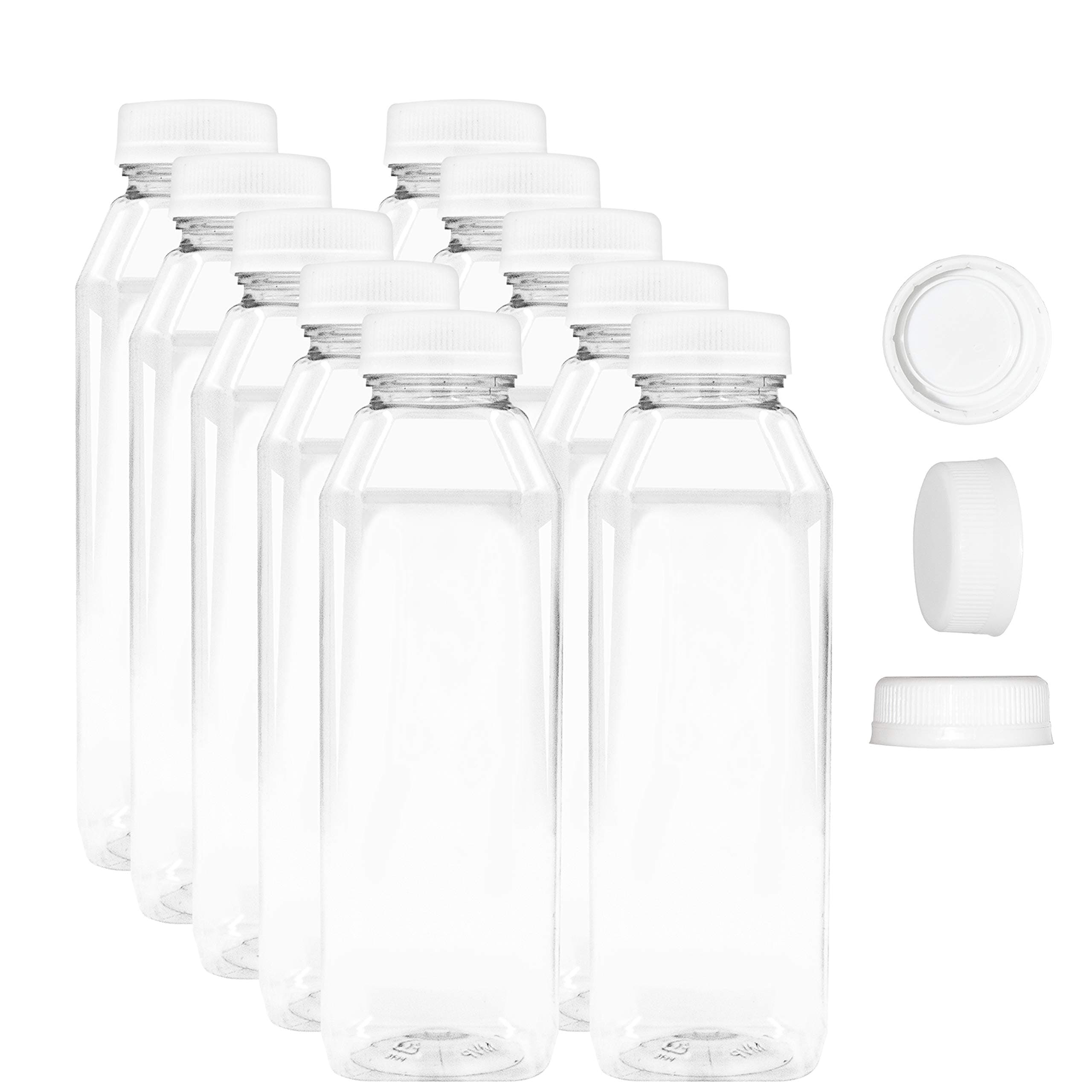 16 Oz Plastic Bottles White Caps 10 Pack