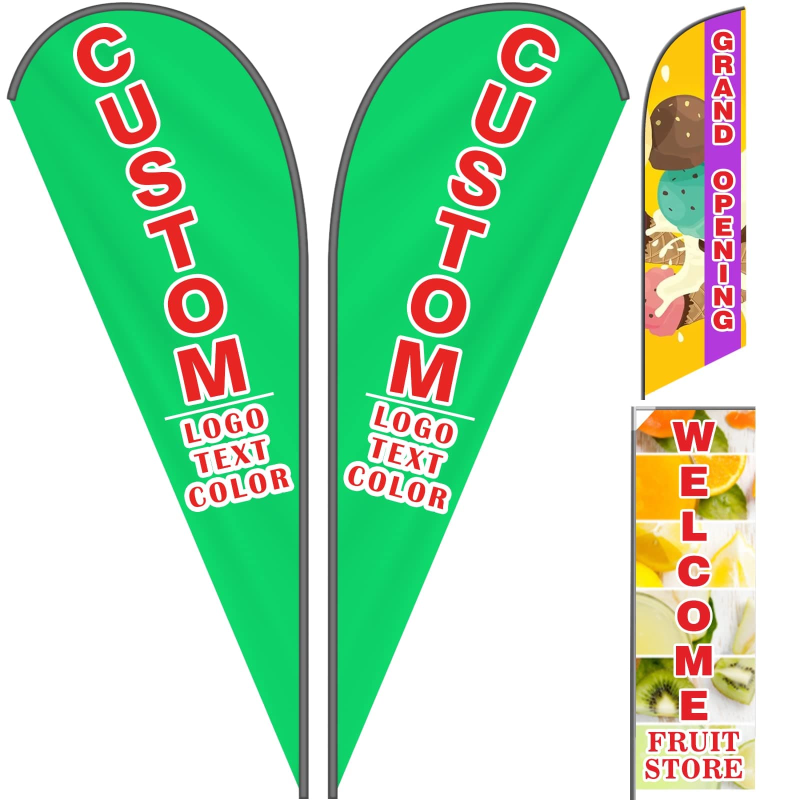 Custom Feather Flags for Business Outside Advertising, Personalized Double Sided Feather Banner Customized Logo Text for Open, Business Advertisement, Optional Pole Kit