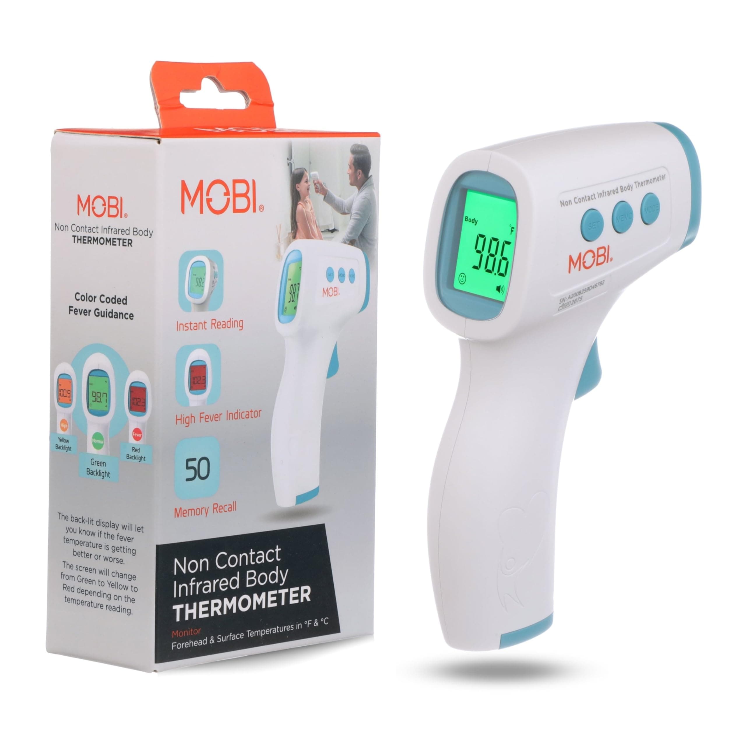 MOBI Non-Contact Forehead Digital Thermometer with Object Temperature Mode, Fever Thermometer