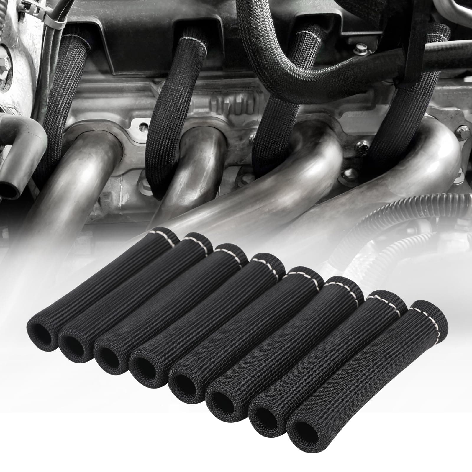 Spark Plug Wire Boots Heat Shield Protector Sleeve 2500 Degree Spark Plug Heat Cover Wrap 6 Inch for SBC BBC 350 454 8PCS
