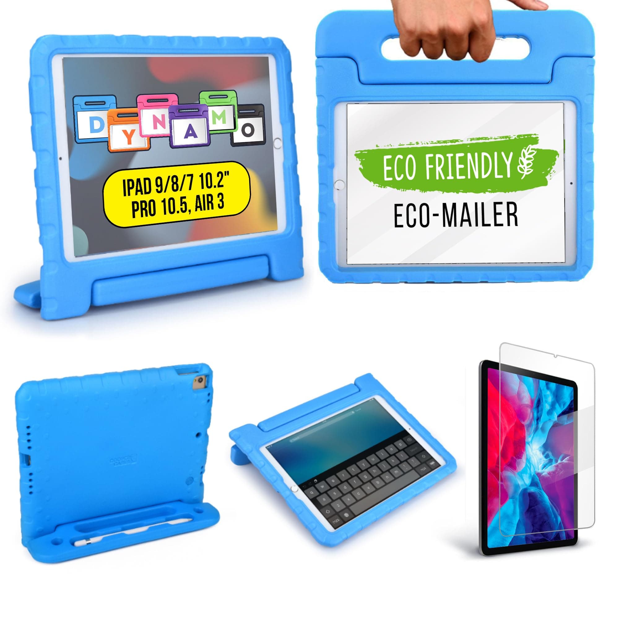 Official Cooper Dynamo iPad 9th Generation Case for Kids fits iPad 10.2, 8th, 7th Gen, Air 3, Pro 10.5 | Rugged, Lightweight, Kids Proof Case with Magic Handle & Stand, Pencil Holder (Candy Blue)