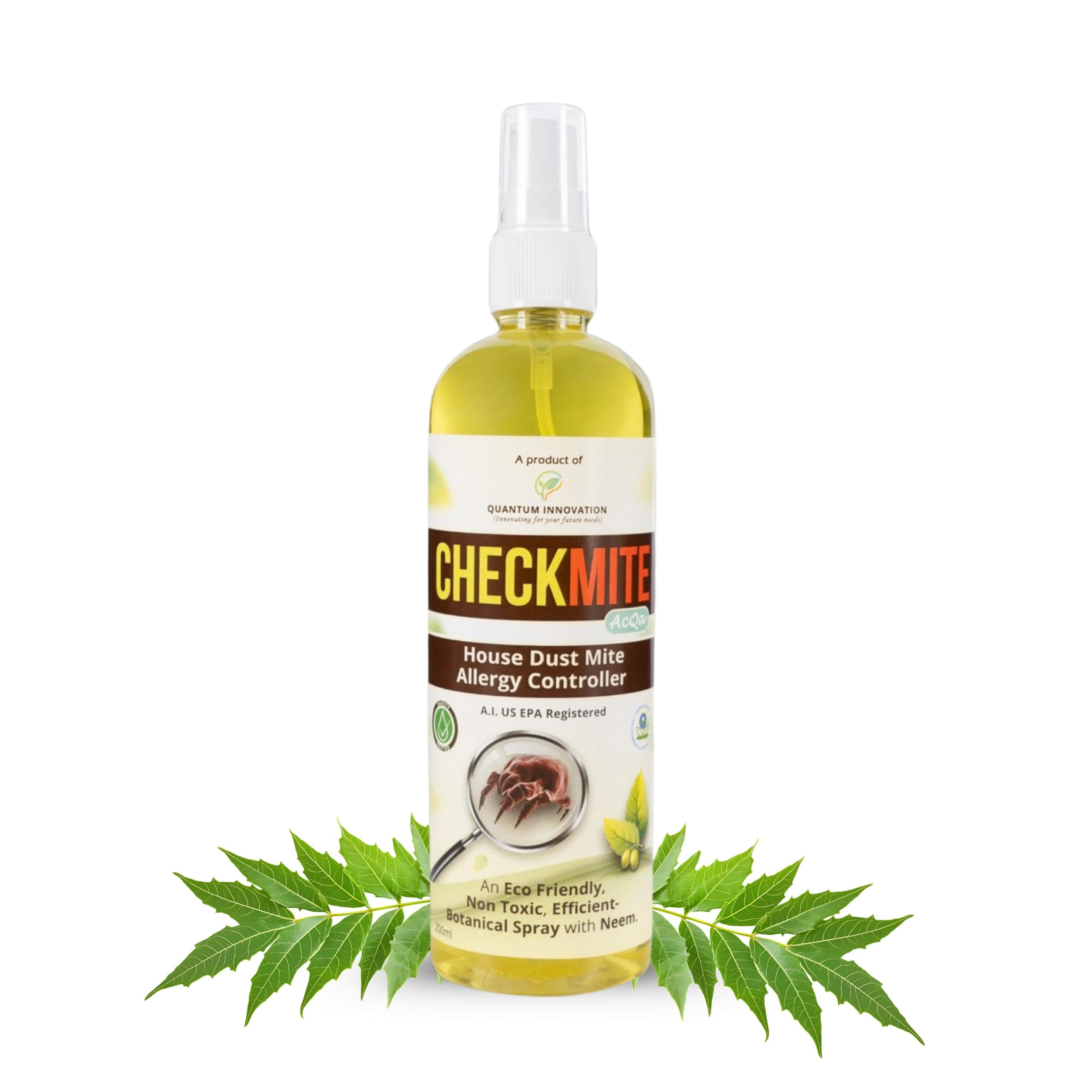 - CHECKMITE Dust Mite Allergy Control Spray, Neem-Based Fabric Spray for Bed, Sofa & Mattress, Natural & Chemical-Free, Eco-Friendly, Safe for Pets & Humans, US EPA Registered – 200 ml (Pack of 1)