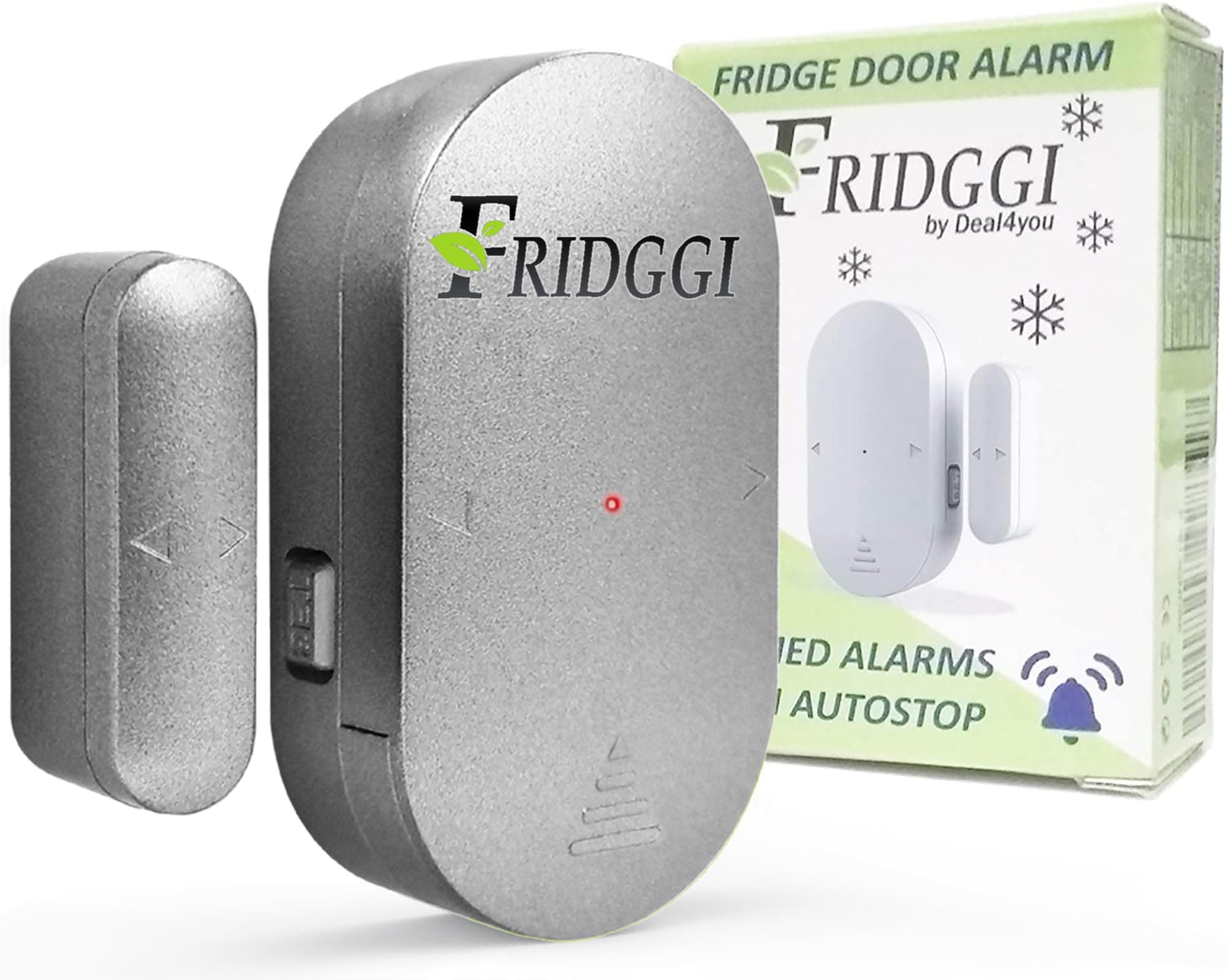 Refrigerator Door Ajar Alarm, 60 Second Delay Low Alert, 3 Minute Loud Chime or Siren, Freezer Door Open Alarm, 4 Minute Reminders (Grey)