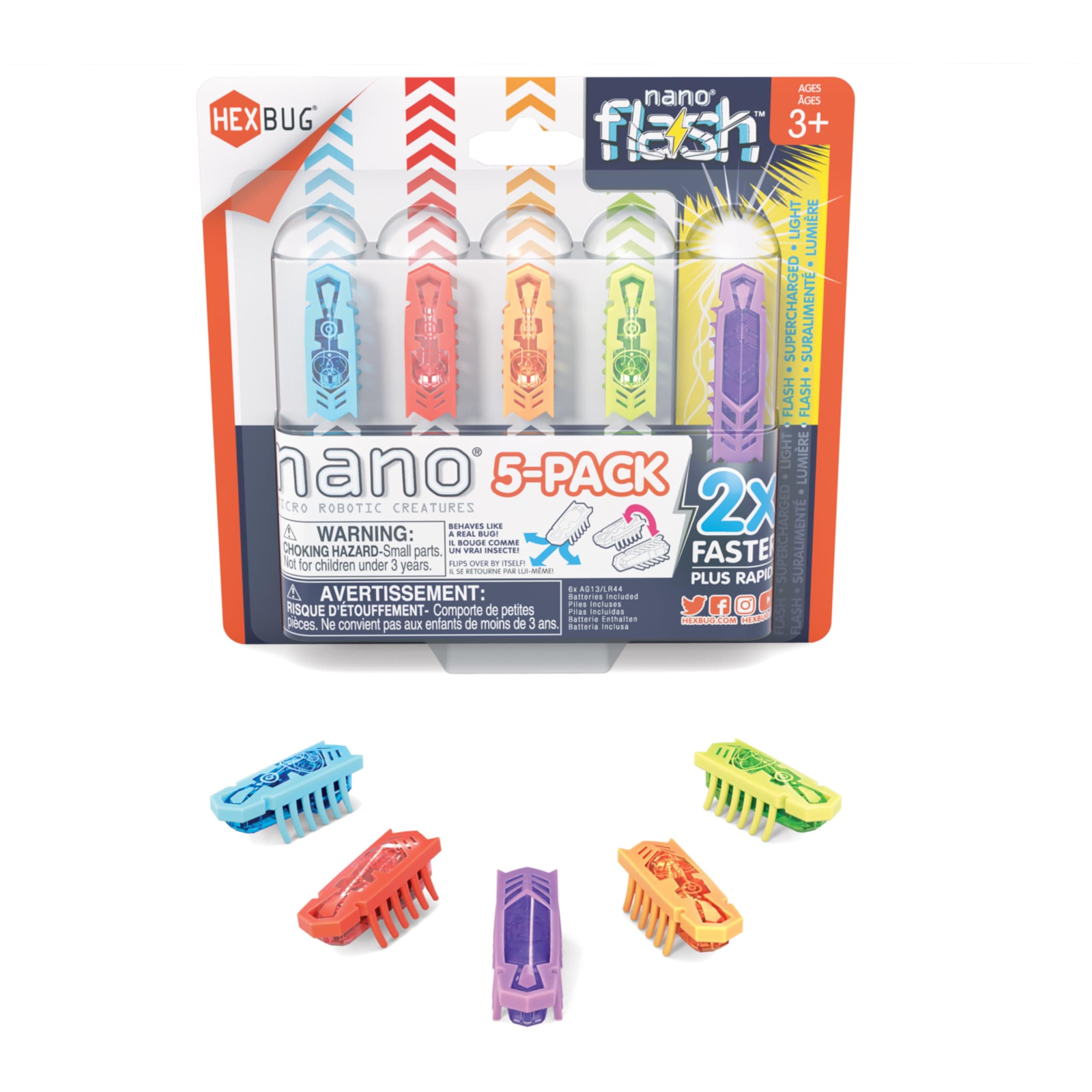 HEXBUG Nano 5 Pack - 4 nanos Plus Bonus Flash Nano - Sensory Vibration Toys for Kids and Cats - Small Hex Bug Tech Toy - Batteries Included - Multicoloured