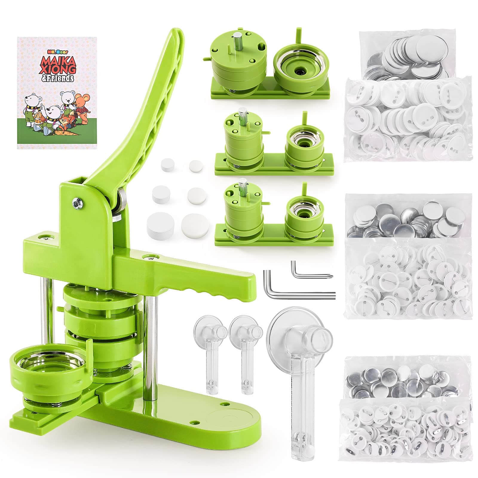 3 in 1 Button Maker Machine,Multiple Sizes 1/1.25/2.25 inch DIY Pin Badge Press Kit with Circle Cutter,300pcs Button Parts,Perfect Craft Gift for Kids Adults Birthday Christmas& Small Business