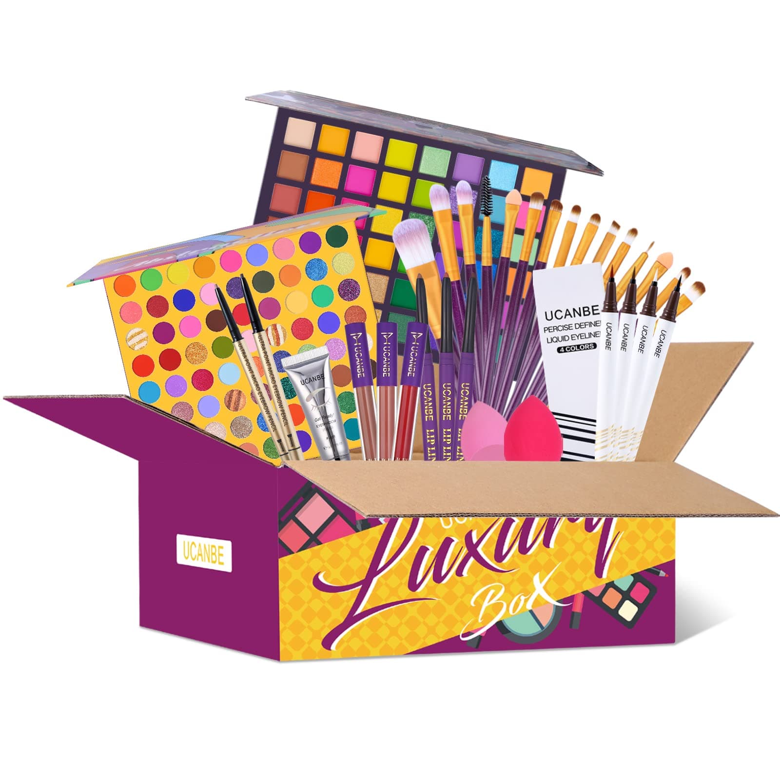 UCANBE All In One Make Up Gift Box Makeup Kit For Women Full Kit - Contains Eyeshadow Palette Brushes Lip Gloss Lip Liner Eyeliner Eyebrow Pen Eyeshadow Primer Sponge Puff Makeup Sets