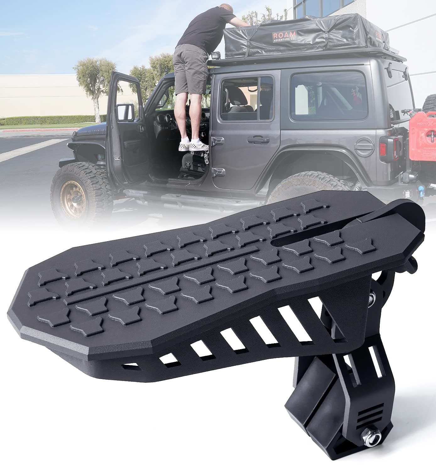 Xprite Extra Large Car Door Step - Upgraded Foldable Door Step, Heavy Duty Roof Rack Pedal Ladder Compatible with Most Cars, Trucks, SUVs, Max Load 450 lbs