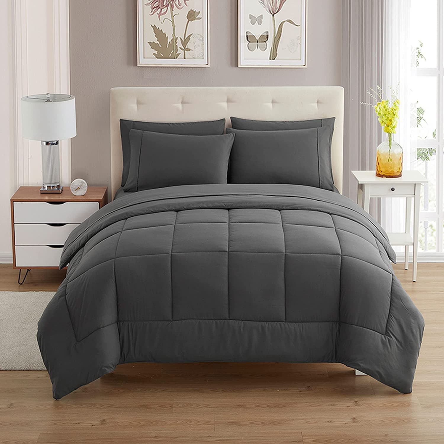 Queen Comforter Set with Sheets - 7-Piece Bedding Collection - 1 Comforter, 1 Fitted Sheet, 1 Flat, 4 Pillowcases - Deep Pocket - Soft & Breathable Premium Quality - Ideal for All Seasons, Gray