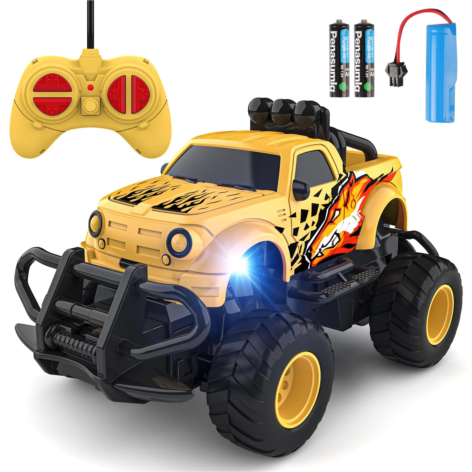 Remote Control Car for Boys 4-7, 1:43 Scale Mini RC Car for Kids 3-5, Car Toys Truck Xmas Birthday Gifts for Toddlers 3 4 5 6 7 Year Old Boys (Yellow)