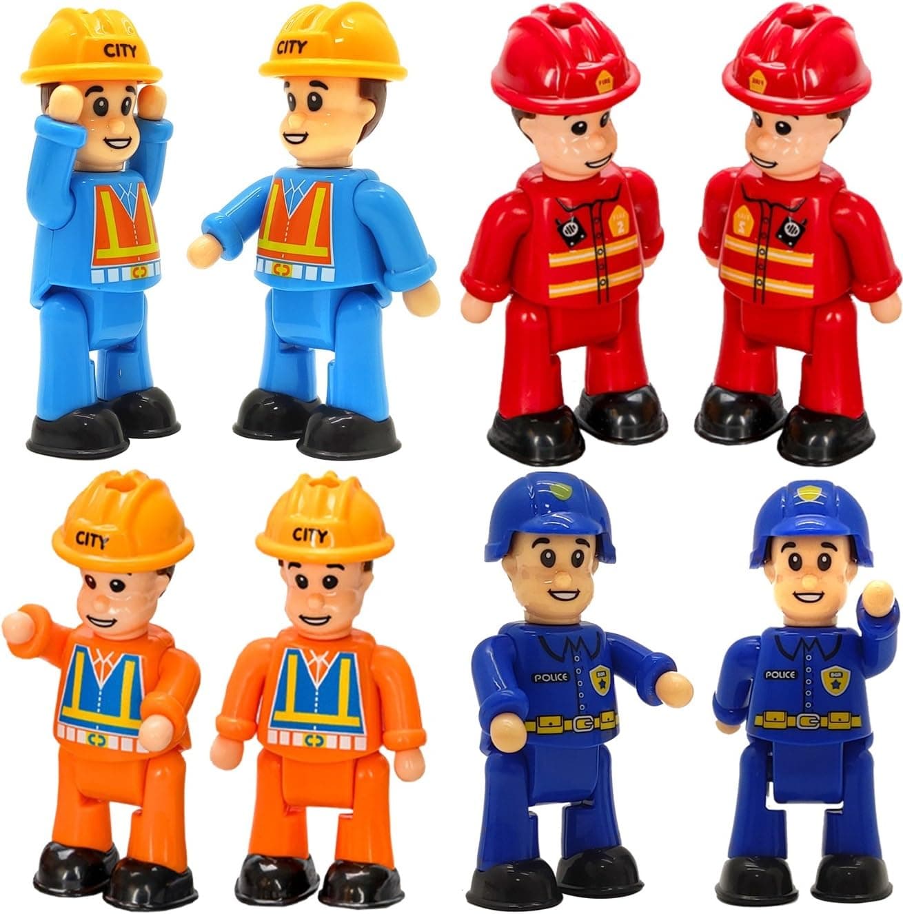 - FUNERICA 8-Set Bendable Play People Figures for Kids - Firefighters, Police Officers, Construction Workers, Sanitation and Community Helpers Figurines