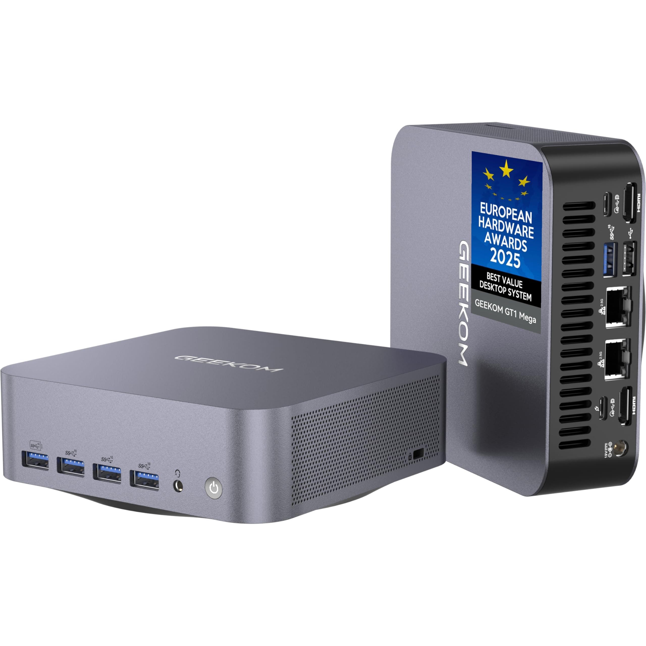 - GEEKOM GT1 Mega AI Mini PC, with Intel 14th Gen Core Ultra 9 185H | 32GB DDR5 1TB NVMe SSD | Intel Arc Graphics | Dual 2.5G LAN & WiFi 7 | 8K Quad Display | Windows 11 Pro | 3-Year Warranty | SD Solt