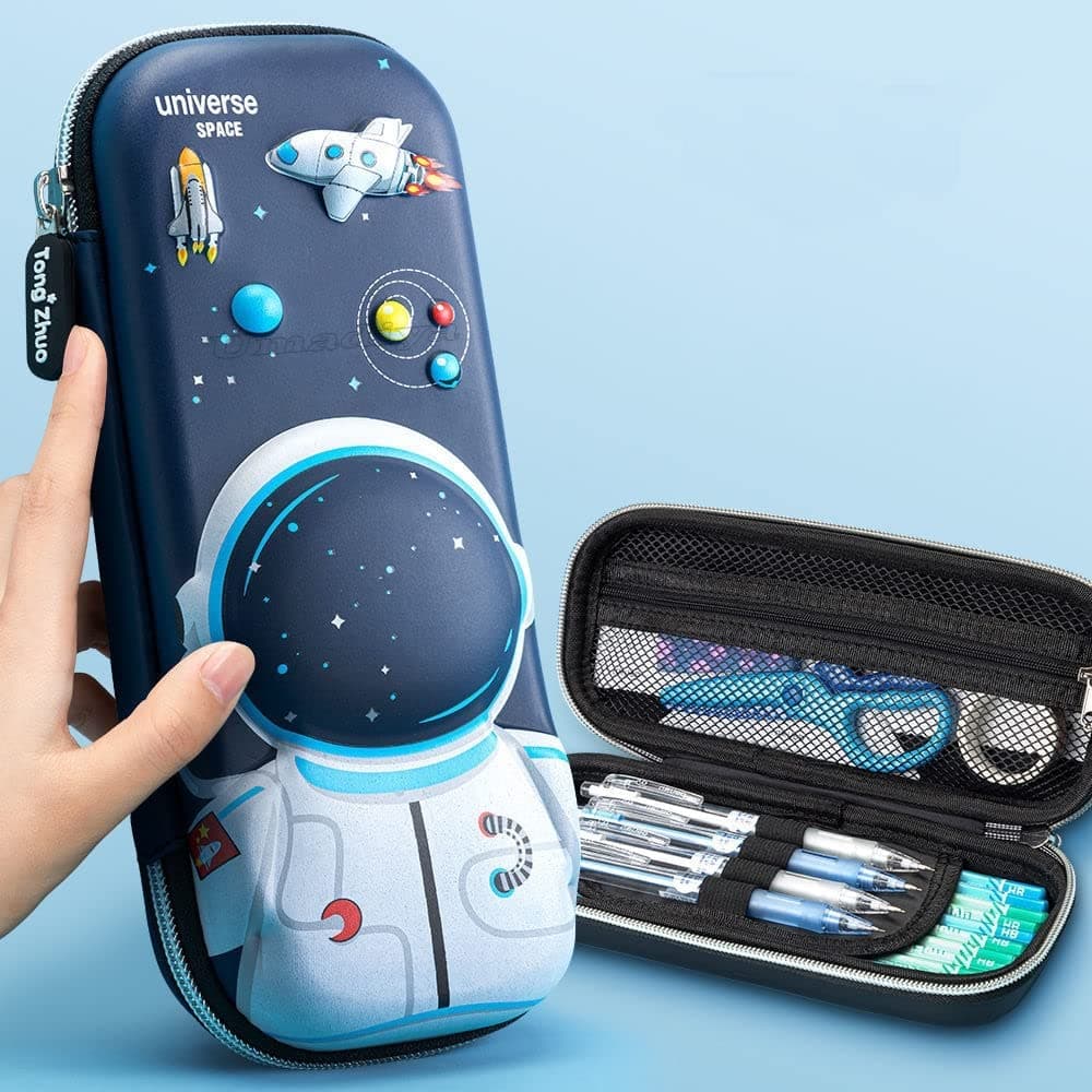 3D Cover Large Capacity Pencil Case Compass with Compartments, School Supply Organizer for Students, Stationery Box, Cosmetic Zip Pouch Bag (1 Unit, Canvas, Multicolor)