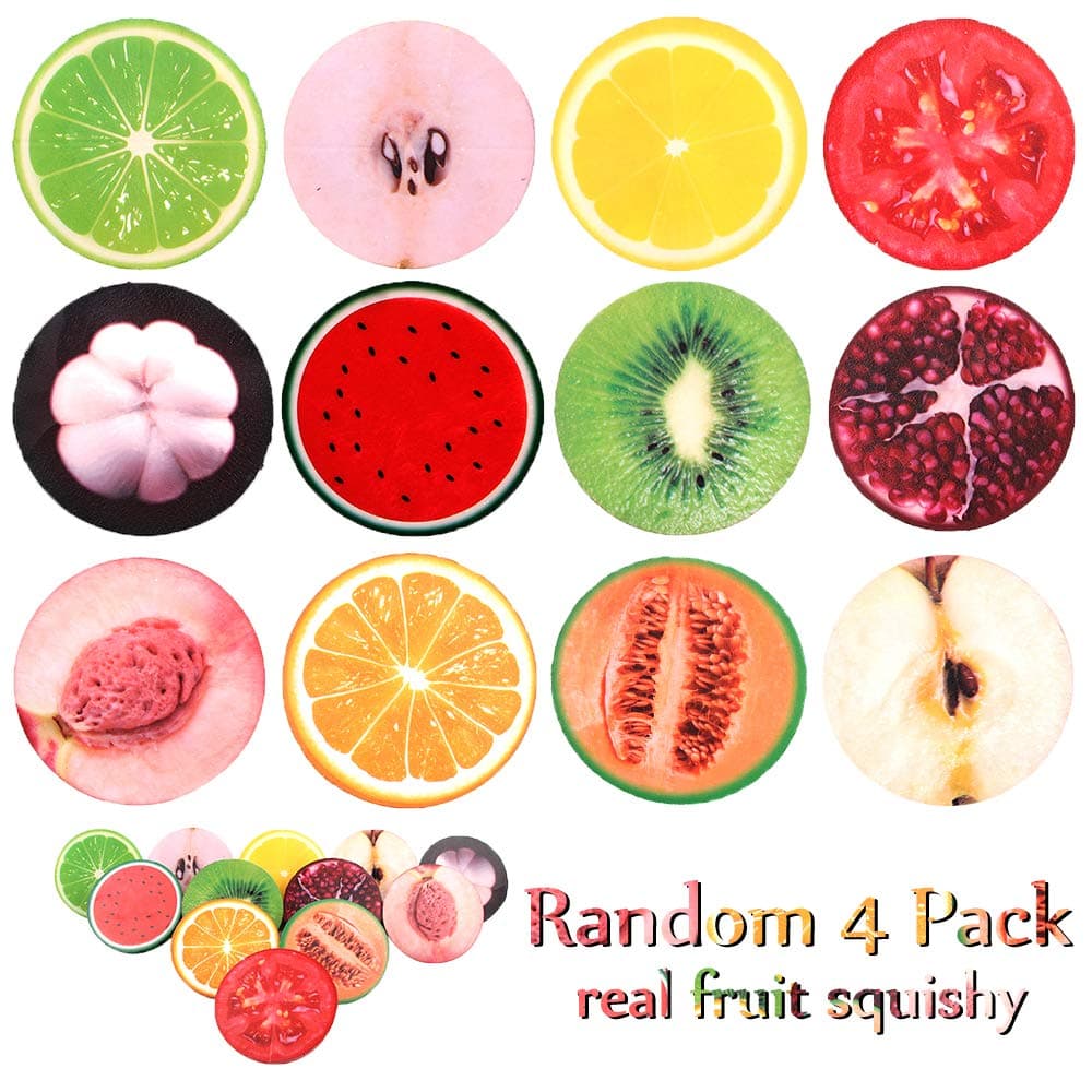 KZ KONGZING Fruit Squishy Pack Half Lemon Apple Watermelon Orange Real Fruit Squishies Toy Super Soft & Slow Rising (Random 4 Pack)