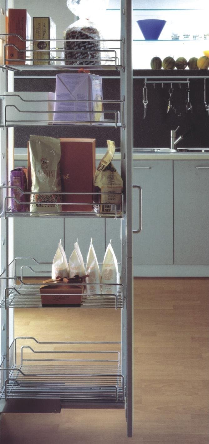 Pull-out Pantry (Chrome) for Tall Cabinet 16-18" Wide and 74"-87" Adjustable Height + 6 Baskets Included