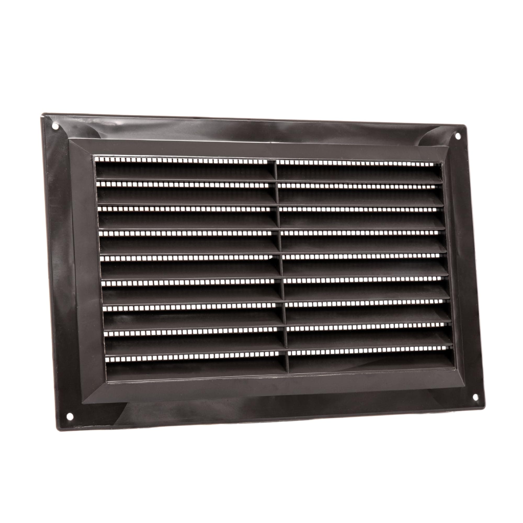 Map Plastic Louvre Air Vent with Flyscreen 9" x 6" (229mm x 150mm), Double Brick Grille Cover, Brown
