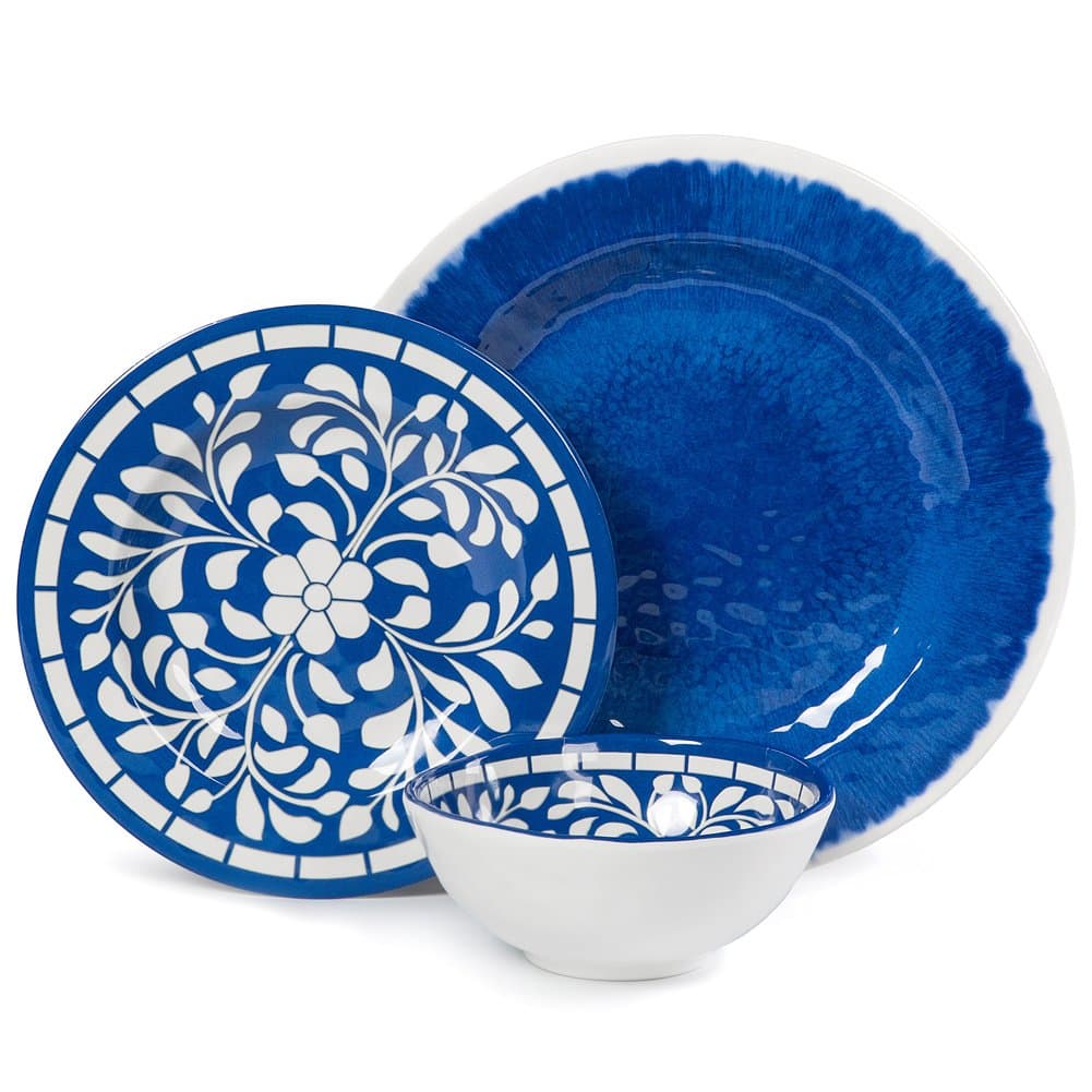 - Melamine Dinnerware Set - 12 Pcs Dinner Dishes Set for 4, Plates and Bowls Set for Indoor & Outdoor Use- Dishwasher Safe, Unbreakable, Blue