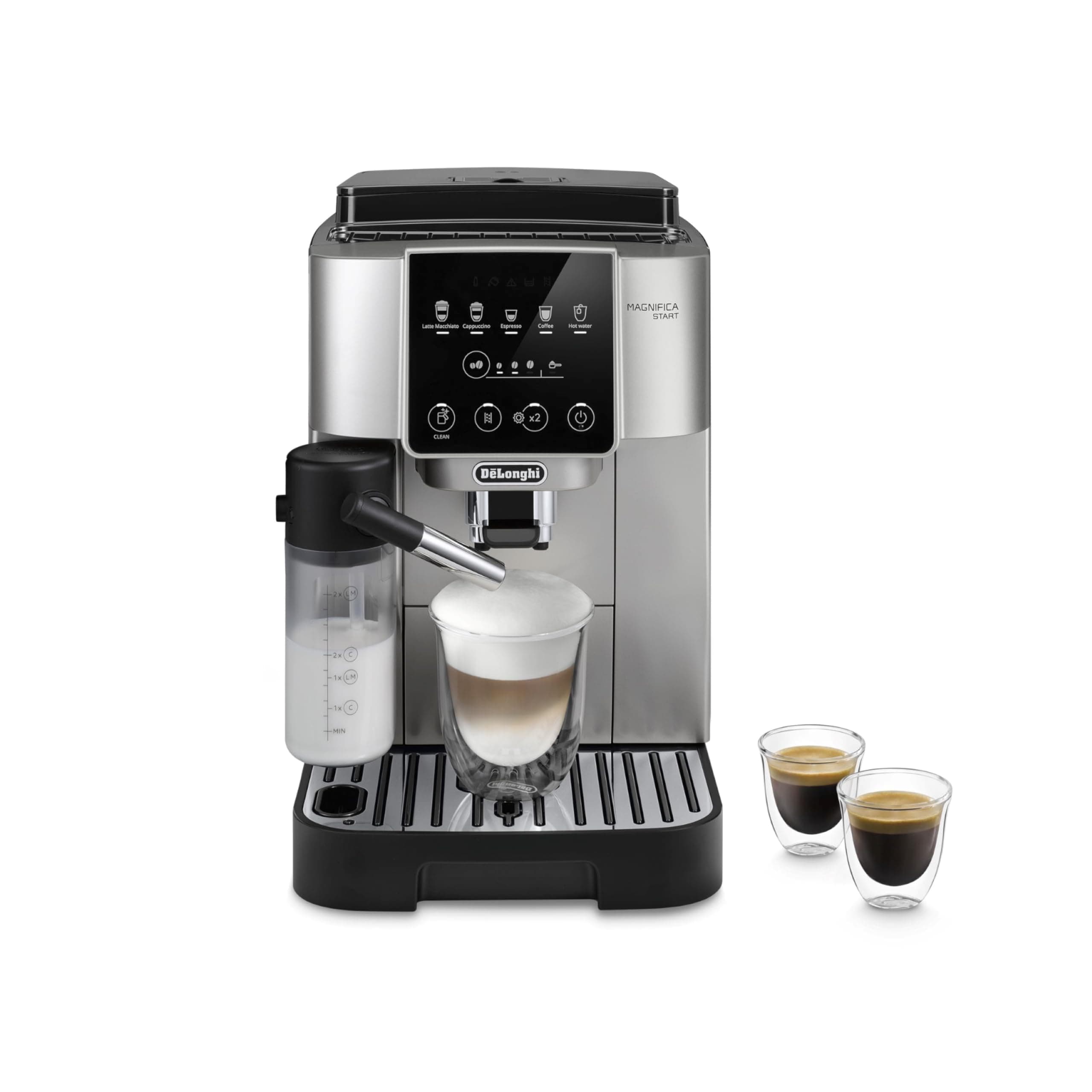 - De'Longhi Magnifica Start Automatic Espresso Machine with Auto Milk Frother & Built in Grinder - 5 One-Touch Recipes, Easy-to-Clean, Home Barista Coffee Maker for Lattes, Cappuccino, Iced Coffee