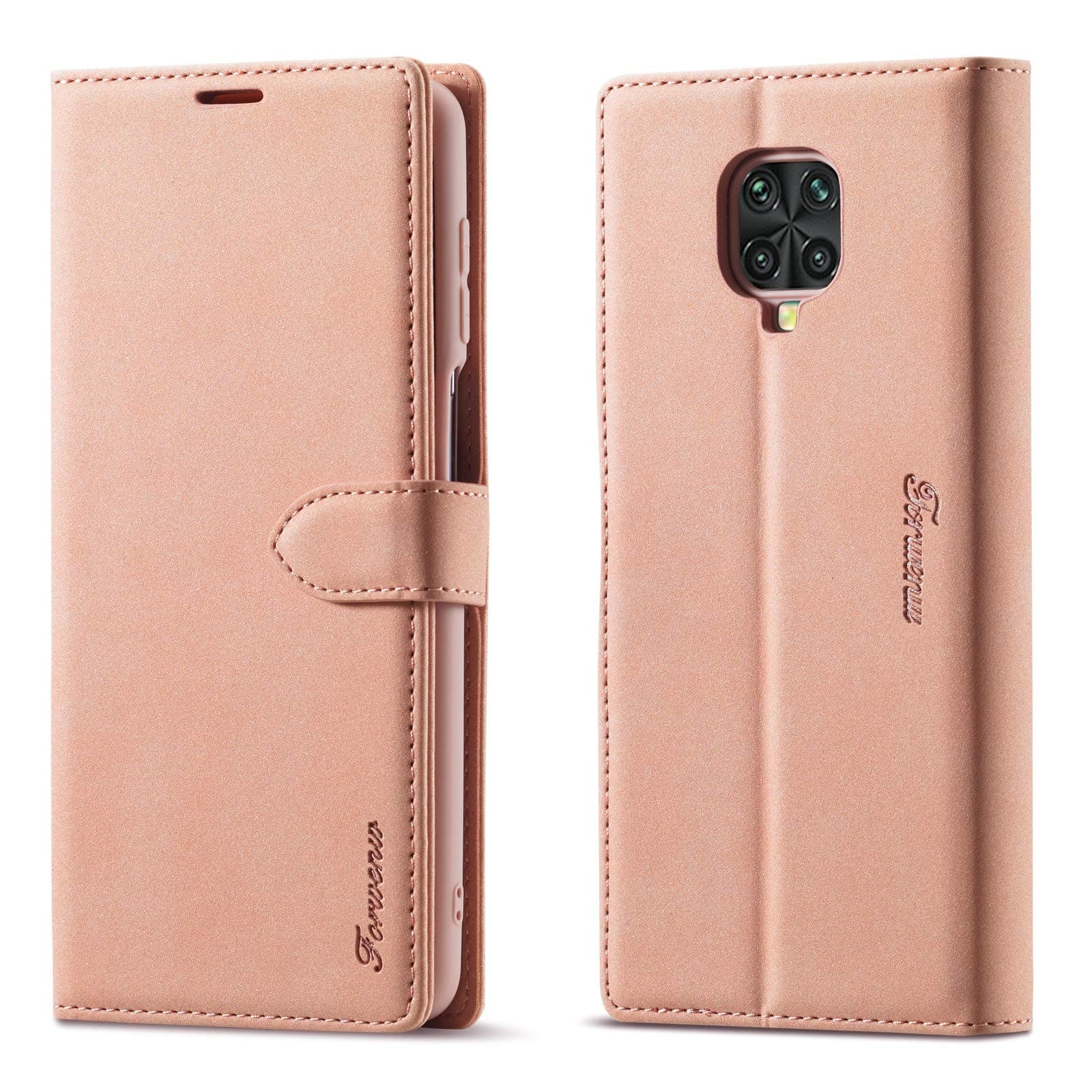 Wallet Case for Xiaomi Redmi Note 9 Pro, for Redmi Note 9S, for Redmi Note 9 Pro Max Case, Vintage Leather Case Card Holder Kickstand Magnetic Closure Flip Case Cover - Rose Gold