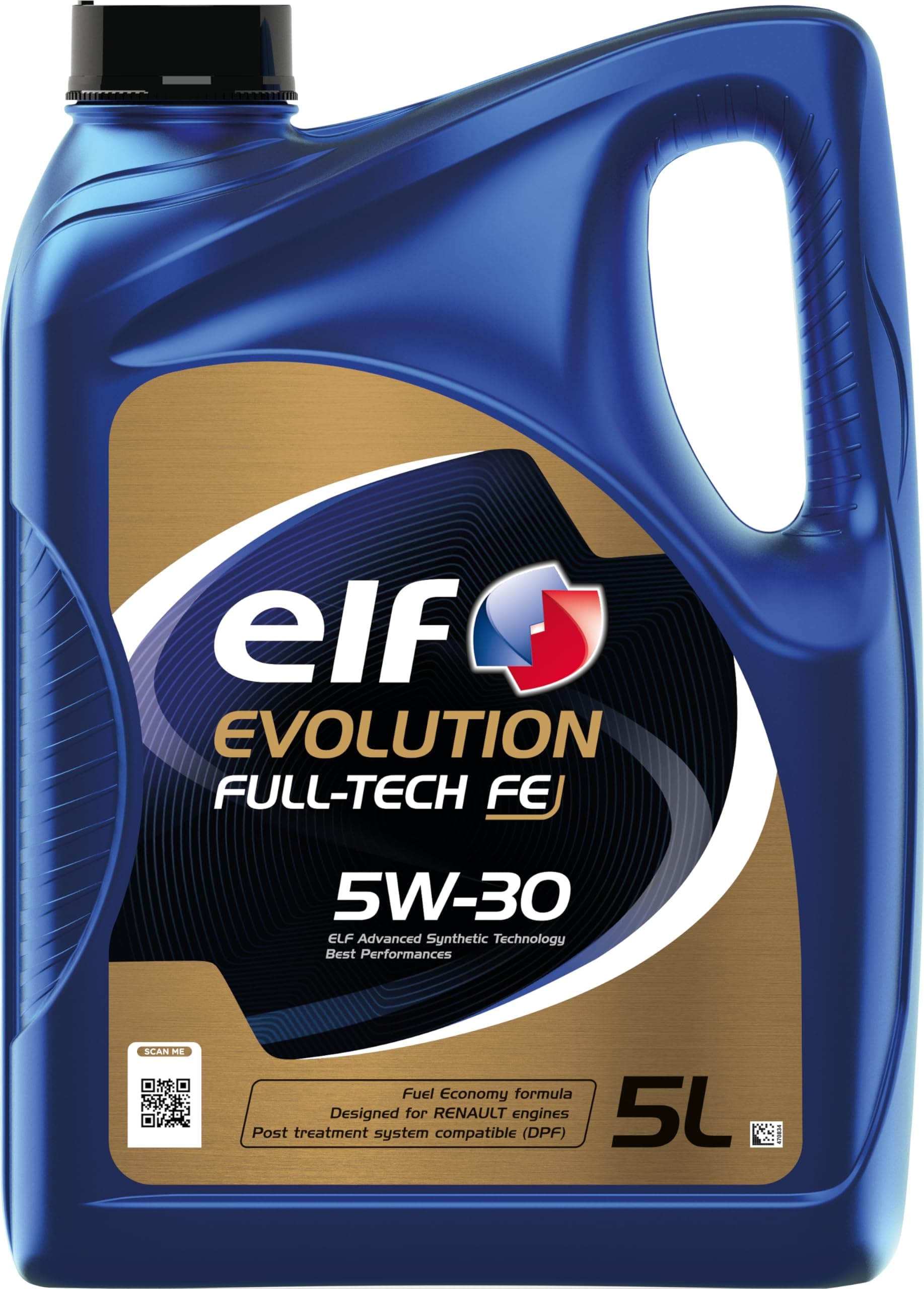 ELF Evolution Full-Tech FE 5W30 Engine Oil ACEA C4 Low SAPS Fuel Economy Formula Synthetic High Performance Motor Oil Lubricant - 5L