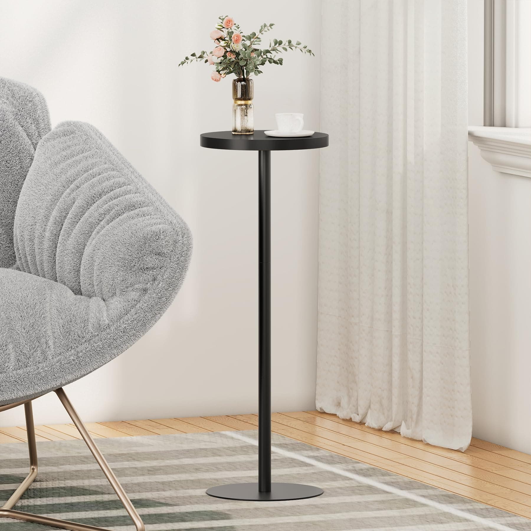 TUTOTAK Tall Round Side Table, Small End Table, Beside Table, Drink Table, Pedestal Side Table, livingroom, Black TB01BK065