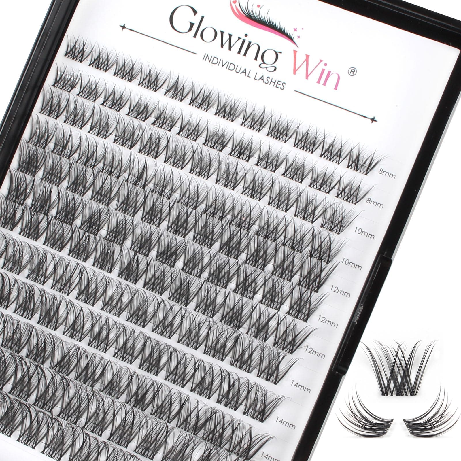 Glowing Win 144PCS Cluster Lashes Natural Look Wispy False Eyelashes Individual DIY Lash Extensions Transparent Band Eyelash Extensions At Home C D Curl Strip Eye Lashes Mix 8-16mm