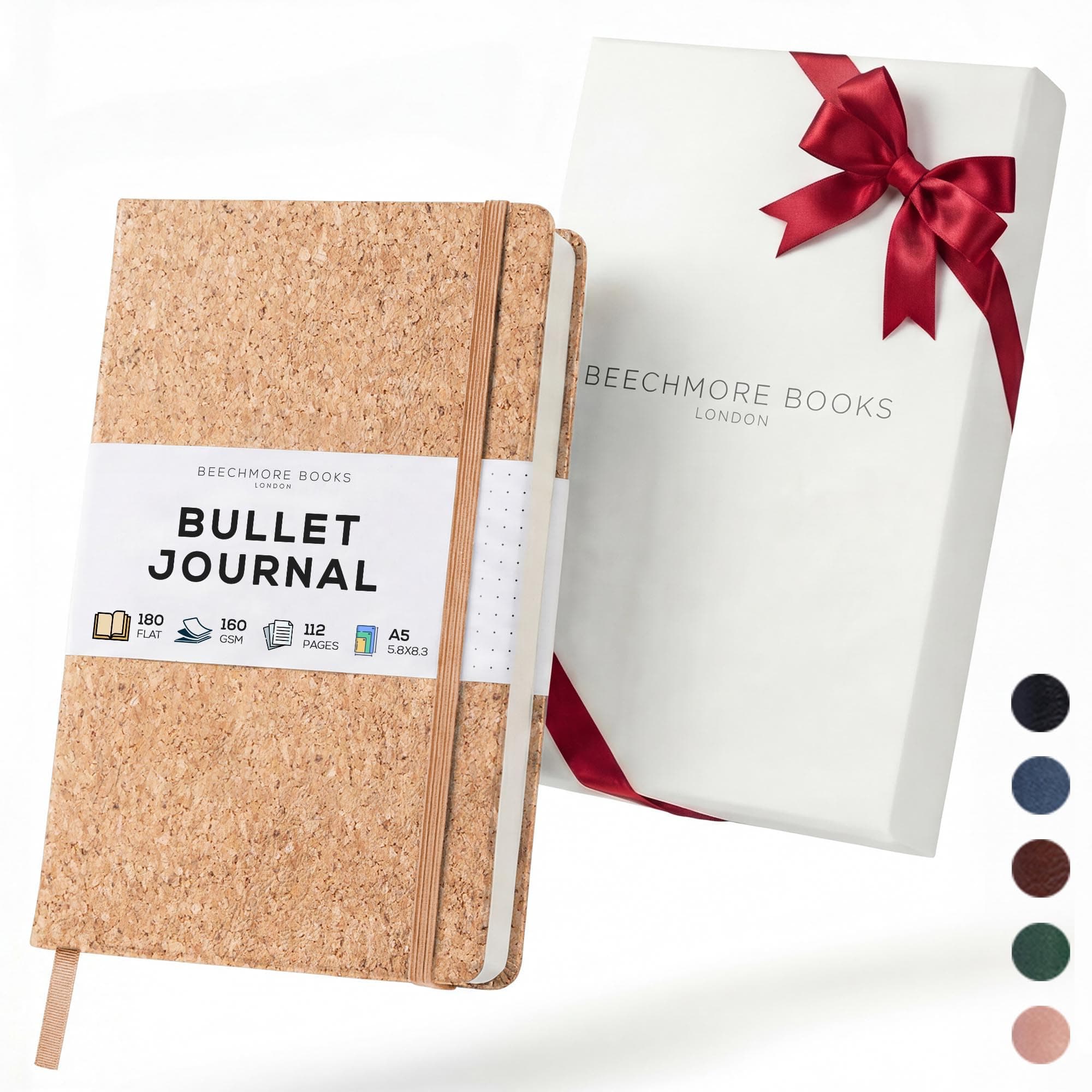 BEECHMORE BOOKS A5 Dotted Journal – 160gsm Thick Paper No-Bleed Bullet Notebook – Hardcover Dot Grid Logbook with Presentation Gift Box – Vegan Leather Sketchbook for Artists & Professionals