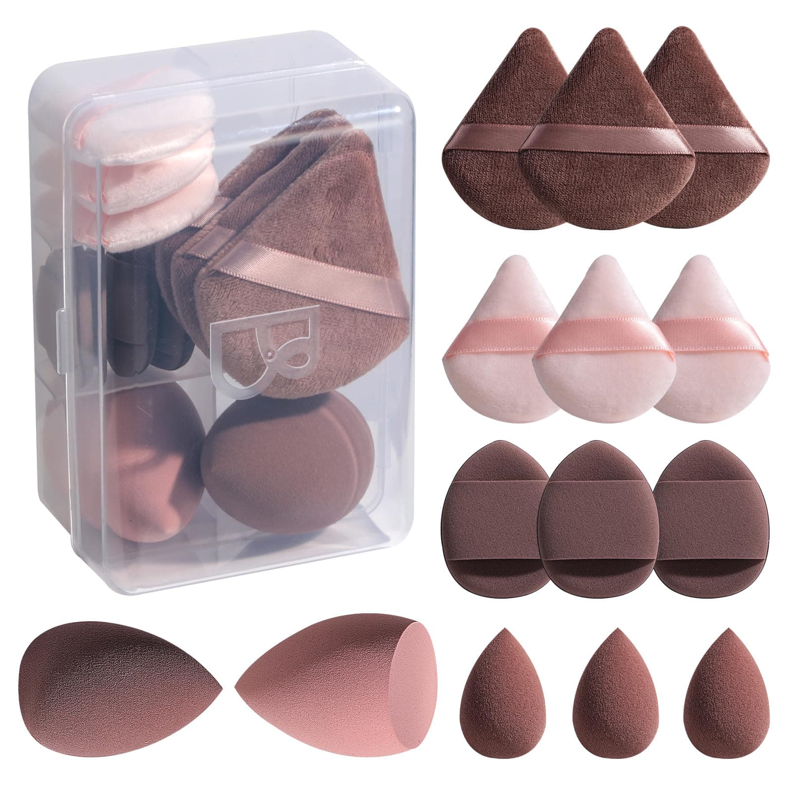 Makeup Sponge Set BS-MALLTriangle Puff 14 Pcs for Liquid, Cream, and Powder, Multi-colored Makeup Sponges and Mini Makeup Sponge (D-Coffee)