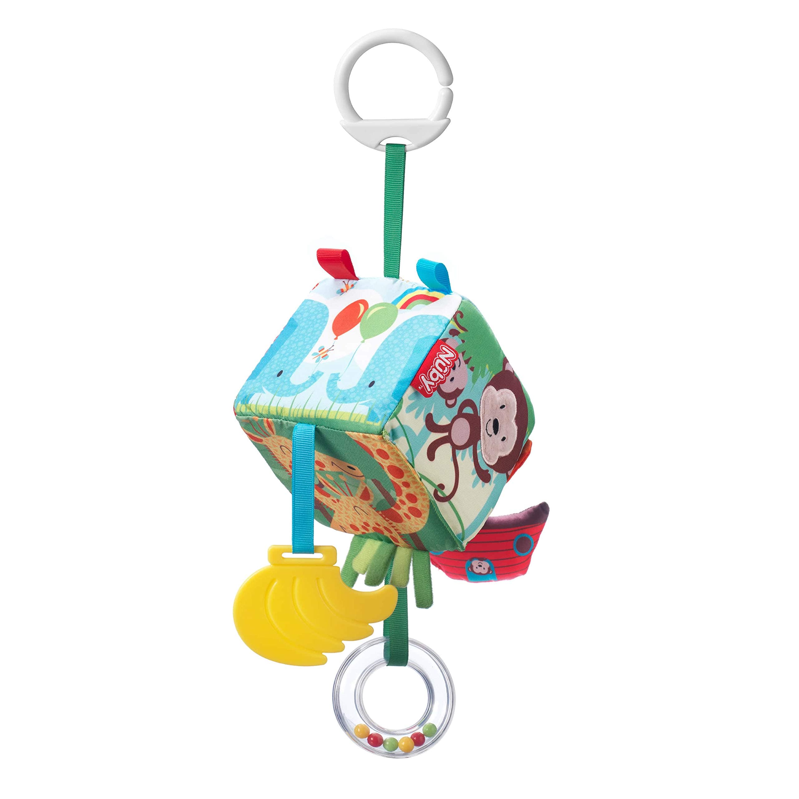 Nuby Soft Interactive Activity Cube – Baby Plush Toy | Teether | Rattle | Suitable from Birth (Multicolour)