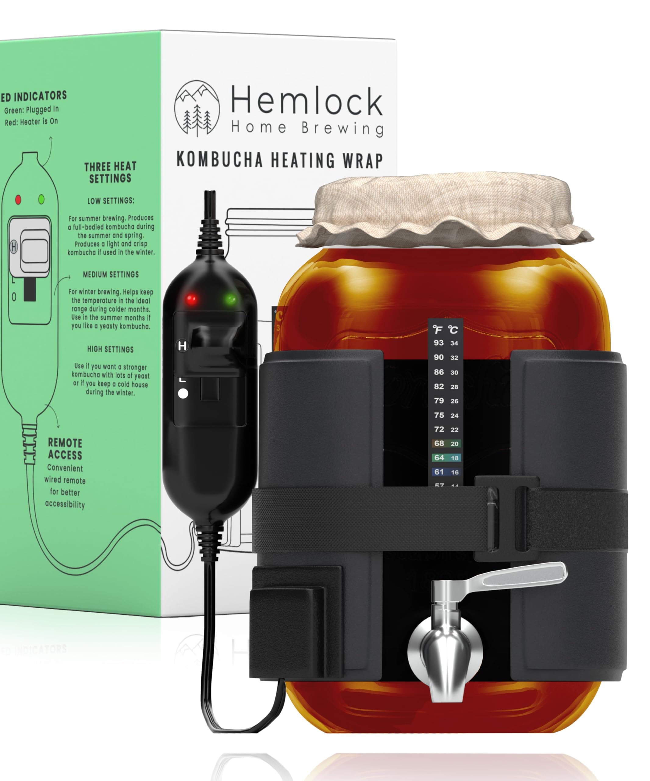 Hemlock Home Brewing Kombucha Heating Wrap - Fermentation Heater Mat Pad with Temperature Control