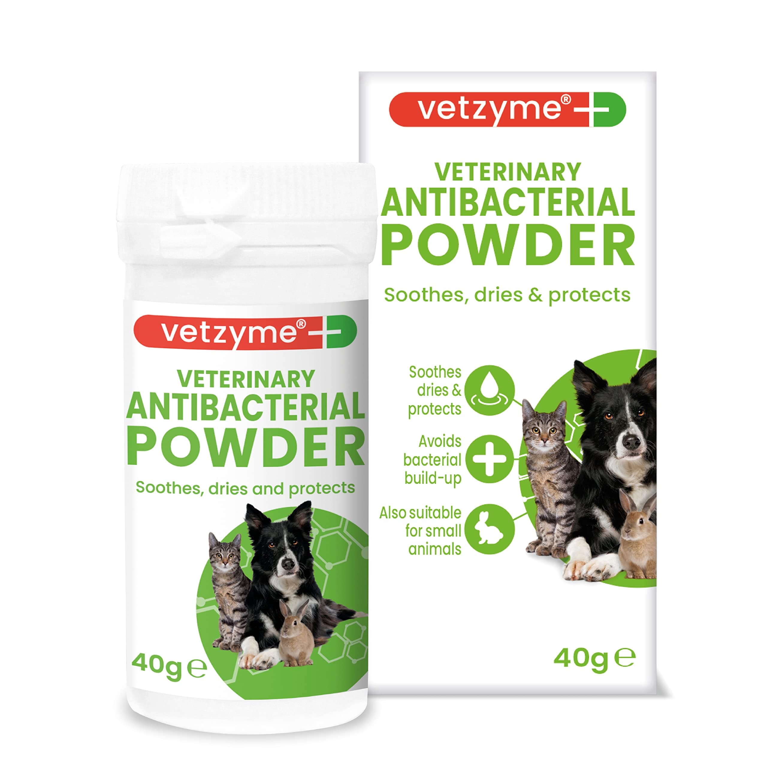 Veterinary Antibacterial Powder for Dogs, Cats and Small Pets - Gently Soothes, Dries and Protects the Skin From Harmful Bacteria (40g)