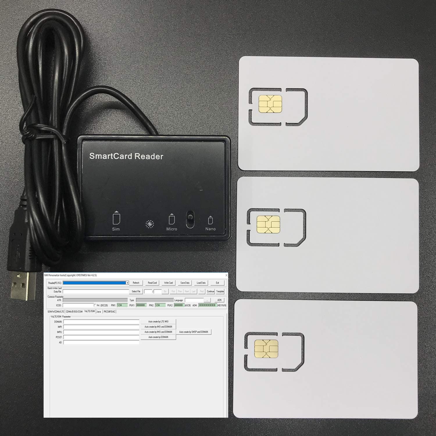 Blank SIM Card Reader Writer + 3PCS Blank Programmable 5G NR ISIM Cards for SA/NSA 3GPP R16 Volte+5G Java 4.2.5 Version Personalize Tools