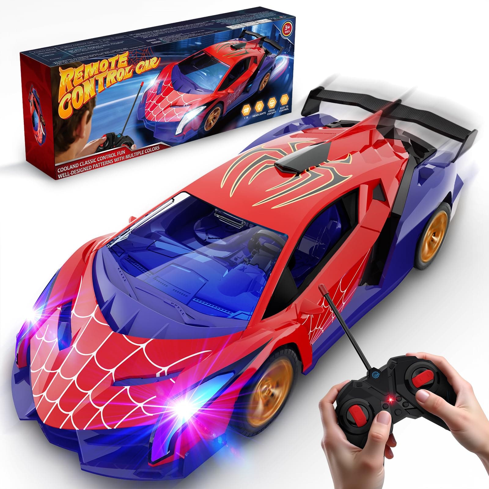 Spider Remote Control Car with Multi-Color Flash Lights, Drift RC Cars, Spider Toys Gifts for 3 4 5 6 7 8 9 10 Year Old Boys Age 3-4 4-6 6-8 8-12 Christmas Birthday Gift, Toddler Kids Toy