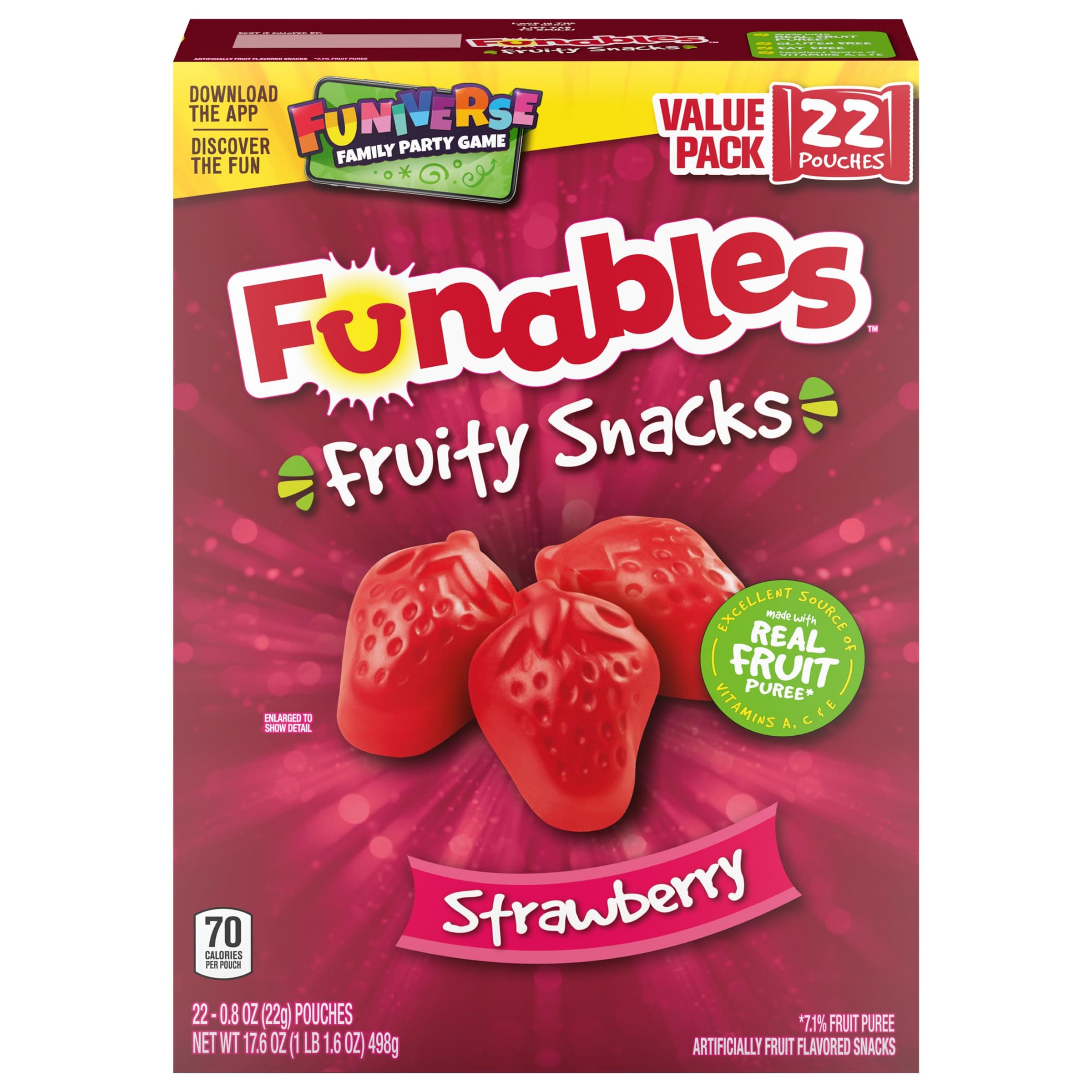 Funables Fruit Snacks, Strawberry Fruit Flavored Snacks, 0.8 Ounce Pouches (22 Count)