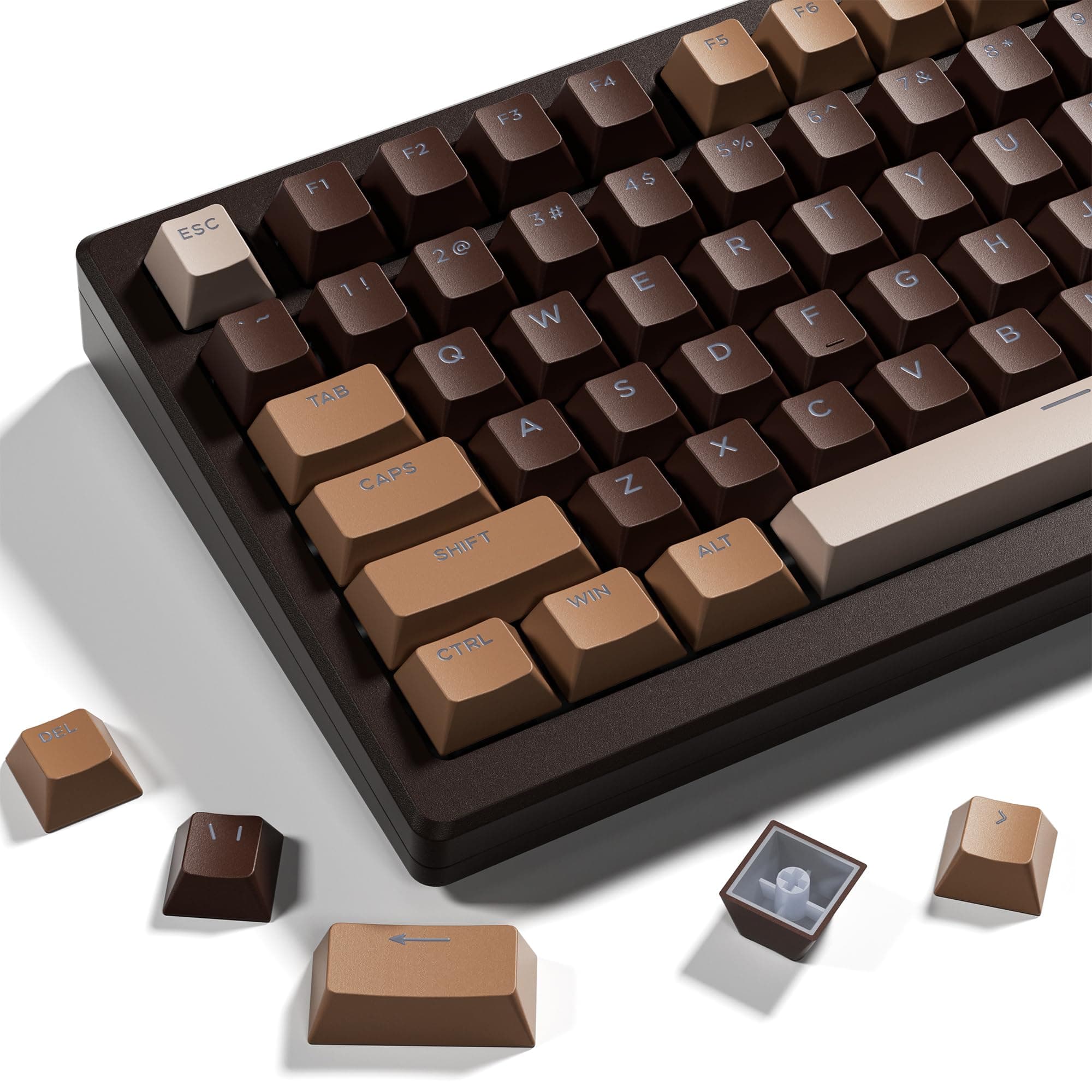 OHY XVX Shine Through Keycaps -133 Keys Cherry Profile Double Shot PBT Keycaps Compatible for 60%/75%/100% Retro Gaming Mechanical Keyboard-Coffee Brown