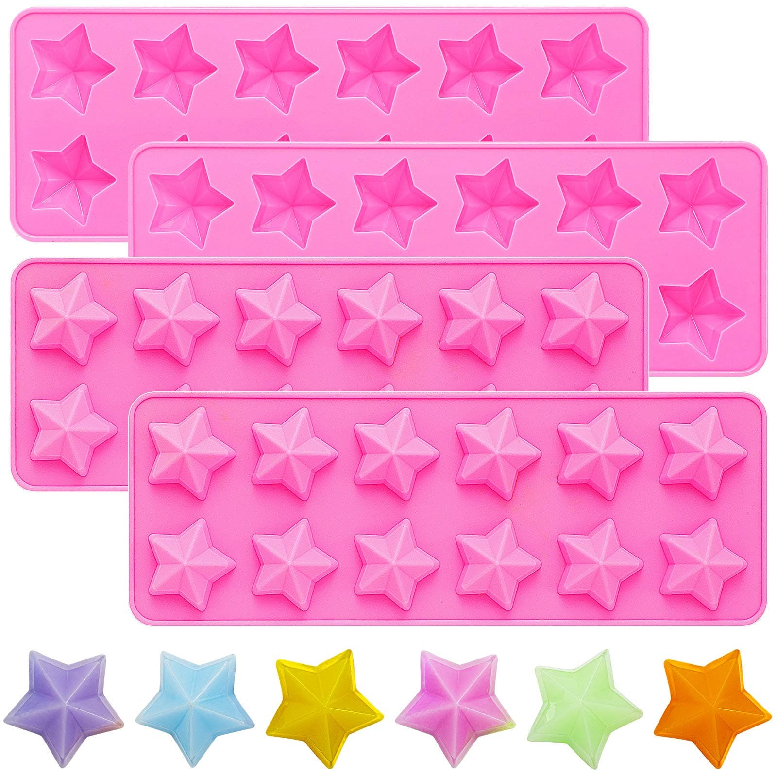 4 Pieces Star Shaped Silicone Molds Five-Pointed Star Shaped Mold Non-Stick Fondant Molds for Chocolate Candy Ice Cube Cake Decoration (Pink)